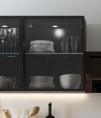 Feldmann-Wohnen Küchenzeile Elbing, 420cm grau matt/weiß + schwarz 12-teilig mit Teilauszug