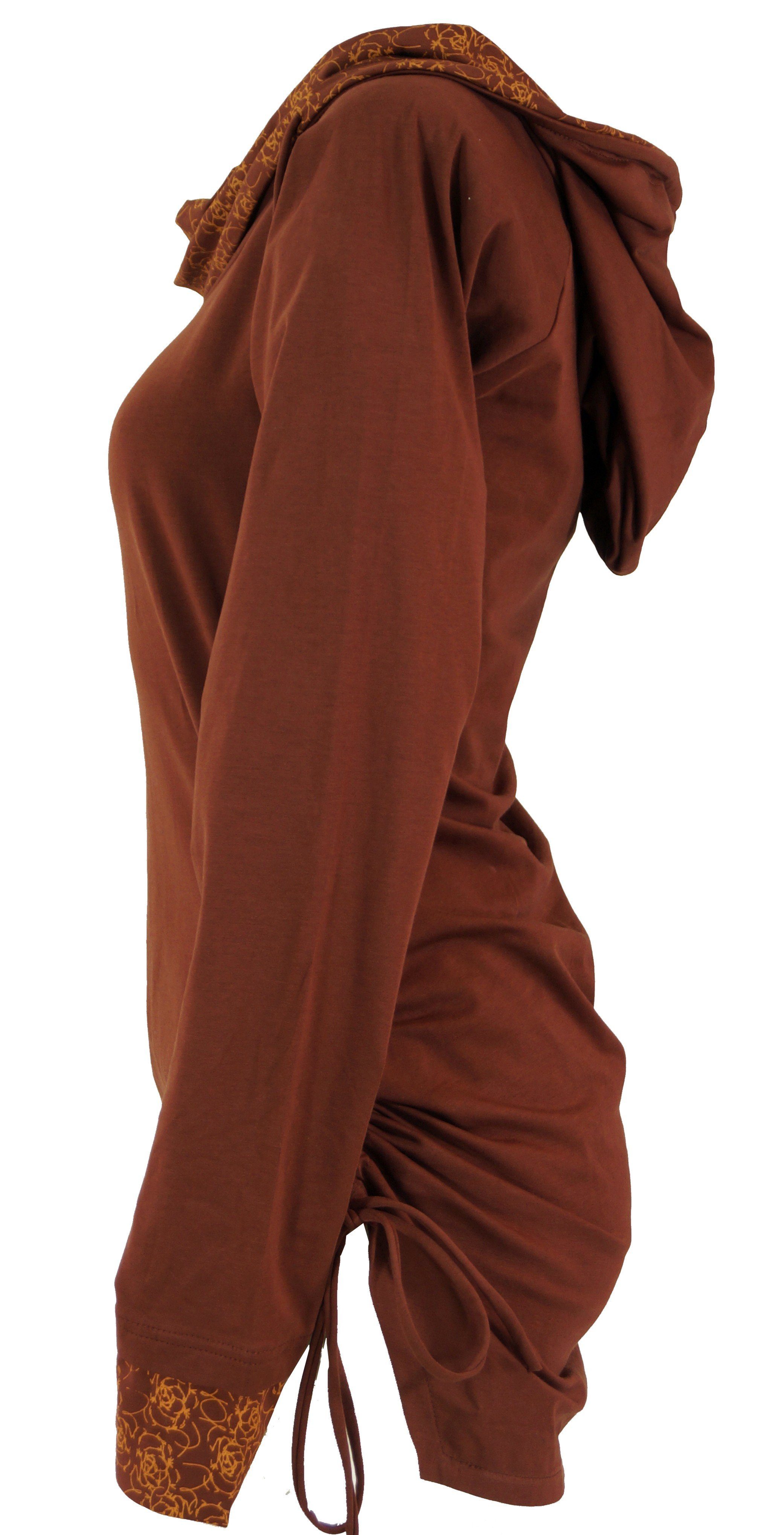 Bekleidung alternative aus Shirt.. Guru-Shop Longsleeve Bio-Baumwolle, dattelbraun/rostorange Boho Longshirt
