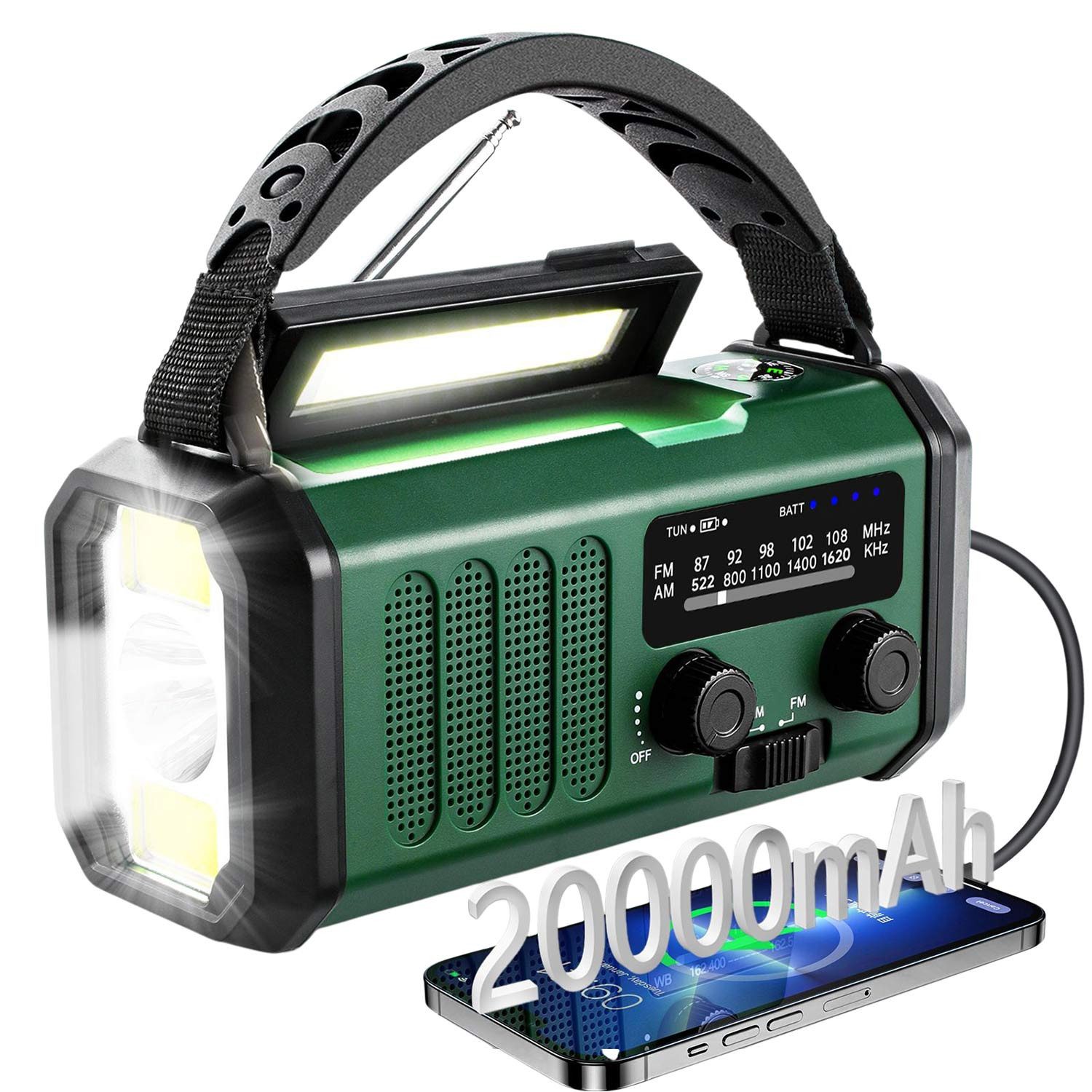 Refttenw Notfallradio mit Taschenlampe und Leselampe,Kurbelradio,20000 mAh Notfallradio