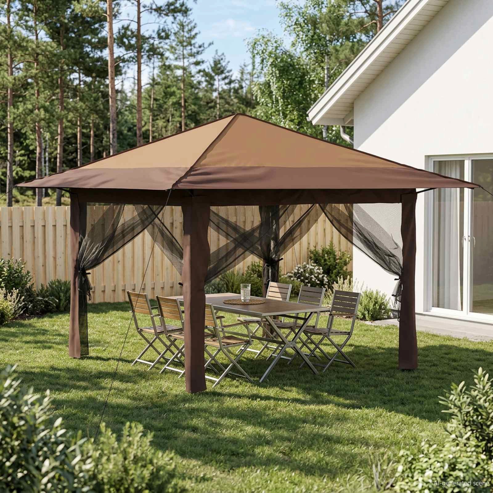 vidaXL Partyzelt Gazebo mit 4 Seitenwänden 3,3 x 3,3 m Beige und Braun