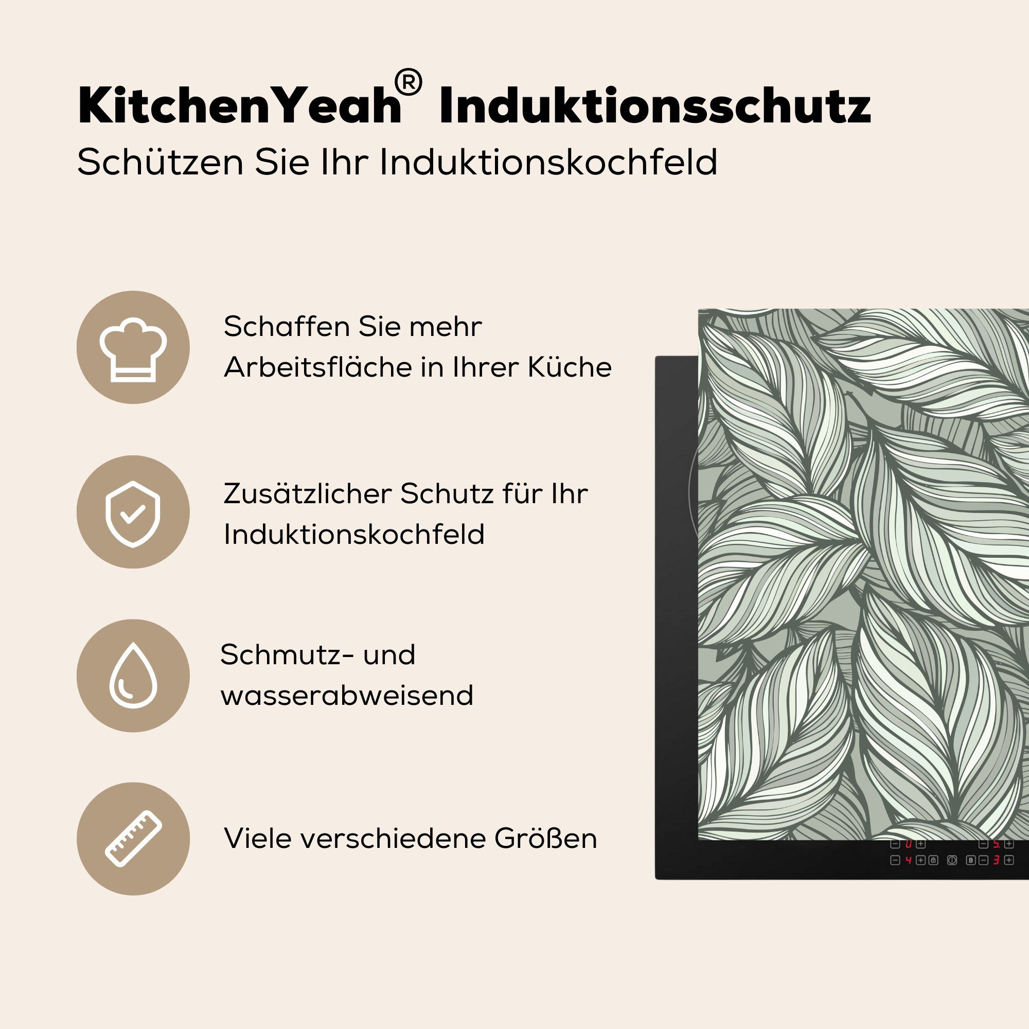 cm, Blumen tlg), für (1 Weiß, Ceranfeldabdeckung, küche Arbeitsplatte Schwarz Herdblende-/Abdeckplatte - 78x78 - Illustration - MuchoWow Vinyl,