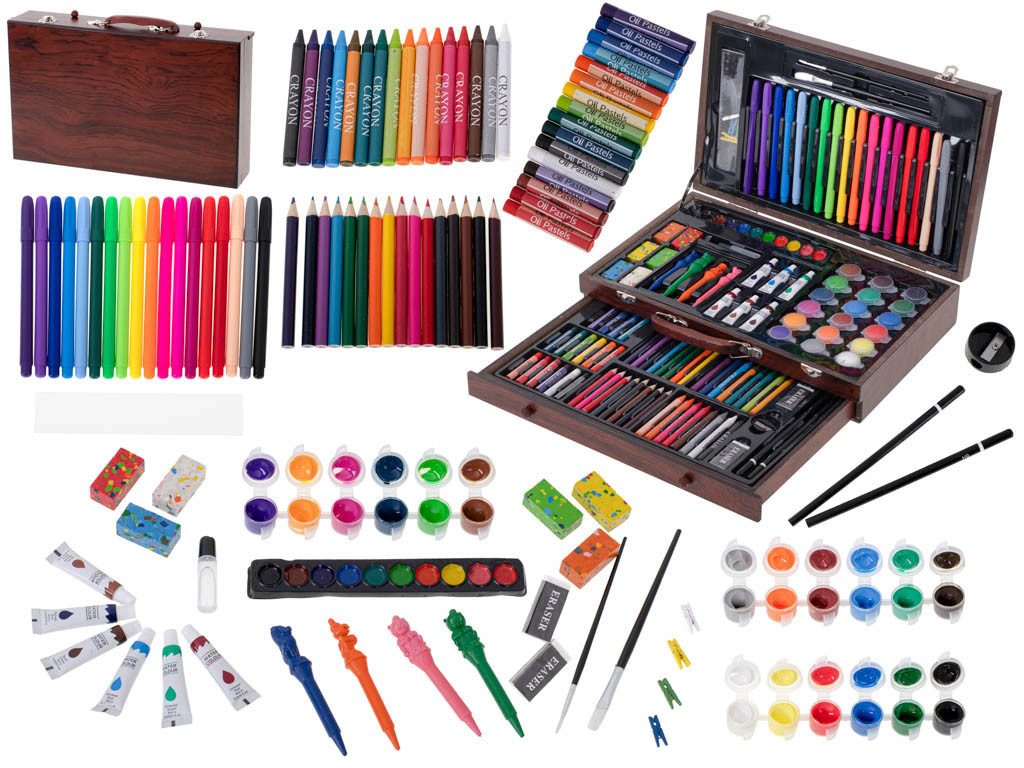 Ikonka Malstift Kinder Malset 123-tlg. – Malkoffer mit Stiften, Farben & Zubehör, (123-teiliges Kinder-Malset im Koffer mit Farben und Zubehör, 123-tlg., XXL Kreativset für Kinder mit 123 Teilen im Koffer), 123-teiliges Künstler-Set im Koffer für Kinder