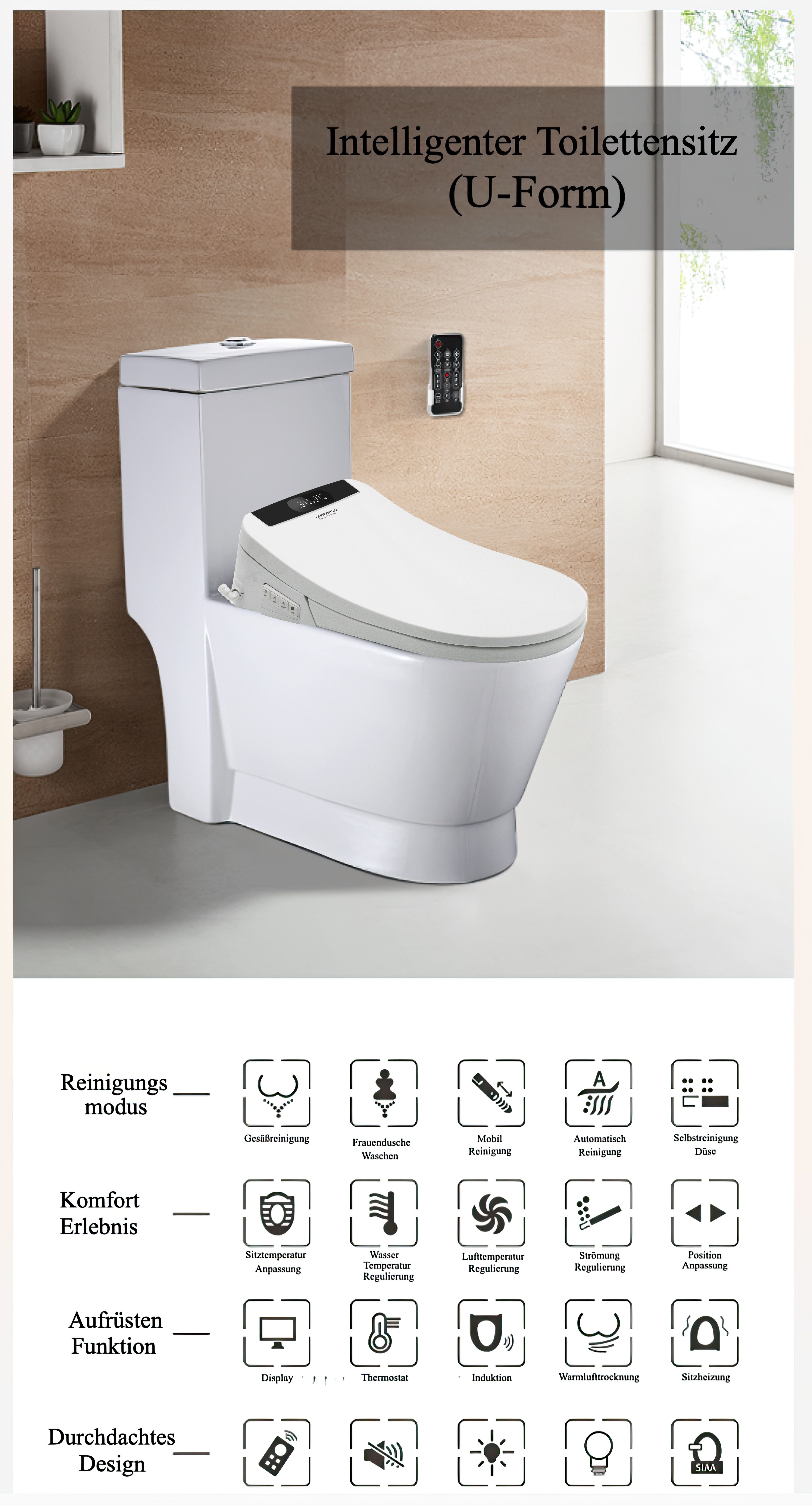 LEEVENTUS Dusch-WC LEEVENTUS - L-MSC403-R Smart Bidet – tanklos mit Durchlauferhitzer