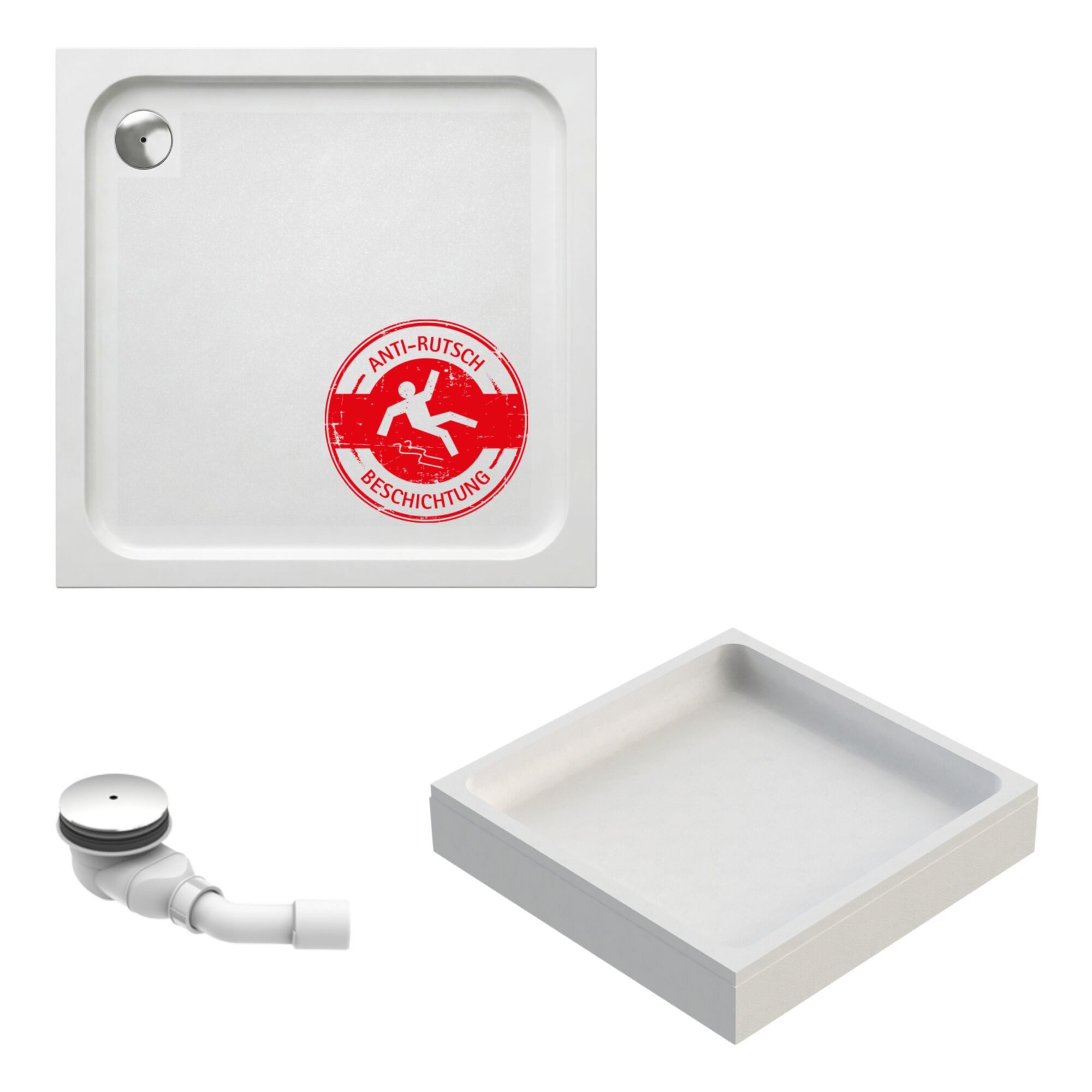 Schulte Duschwanne Adria, Sanitäracryl, 80 x 80 cm Weiß Komplett Set mit Wannenträger und Ablauf