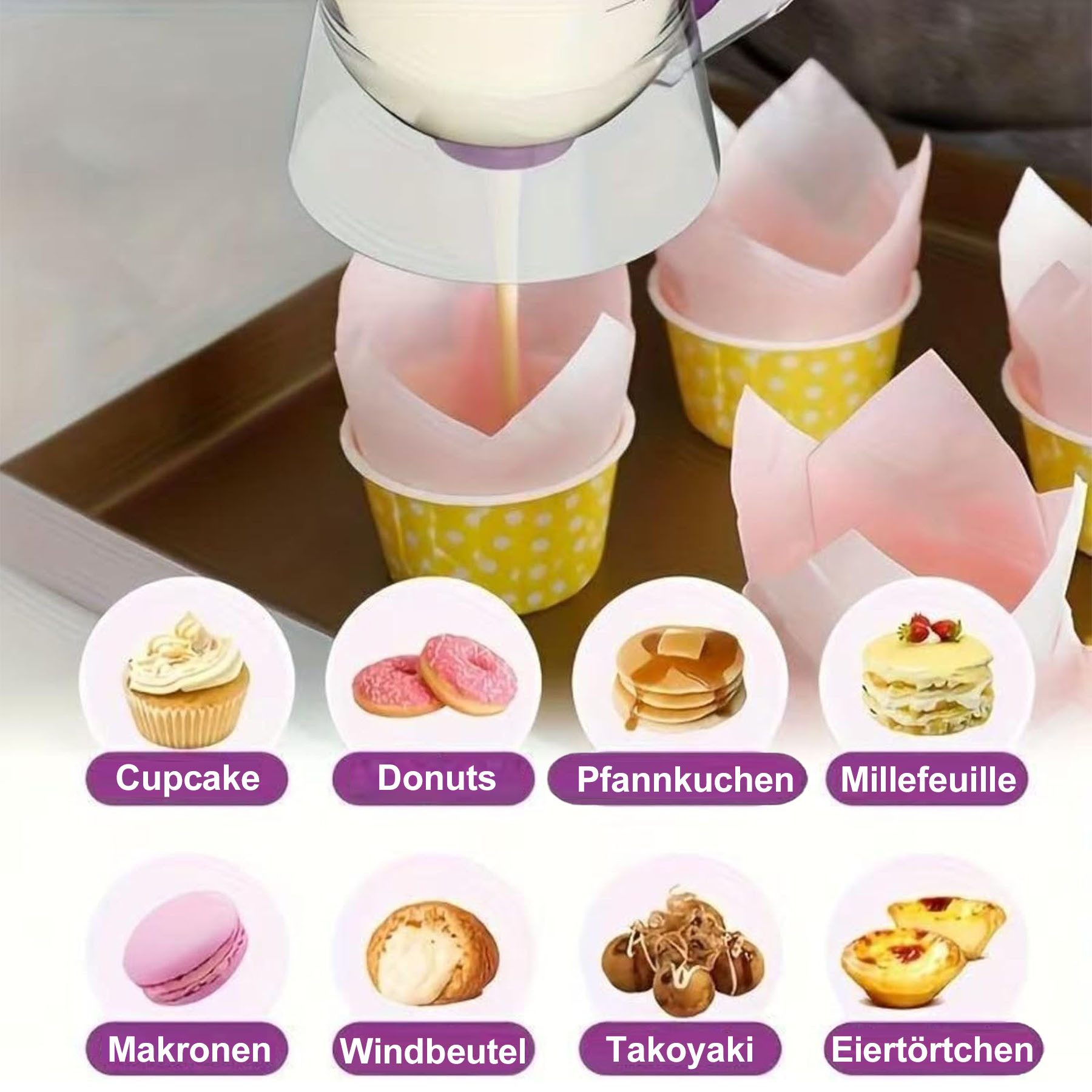 Mutig Teigportionierer Kuchen-Teig Spender, Waffel-Teigspender, 900 ml mit Deckel und Skala, (Portionskontrolle und klare Skala, DIY-Backwerkzeug zur Herstellung von Kuchen, Pfannkuchen und Muffins), Es ist das perfekte Geschenk für Backliebhaber, Köche und Donut-Fans