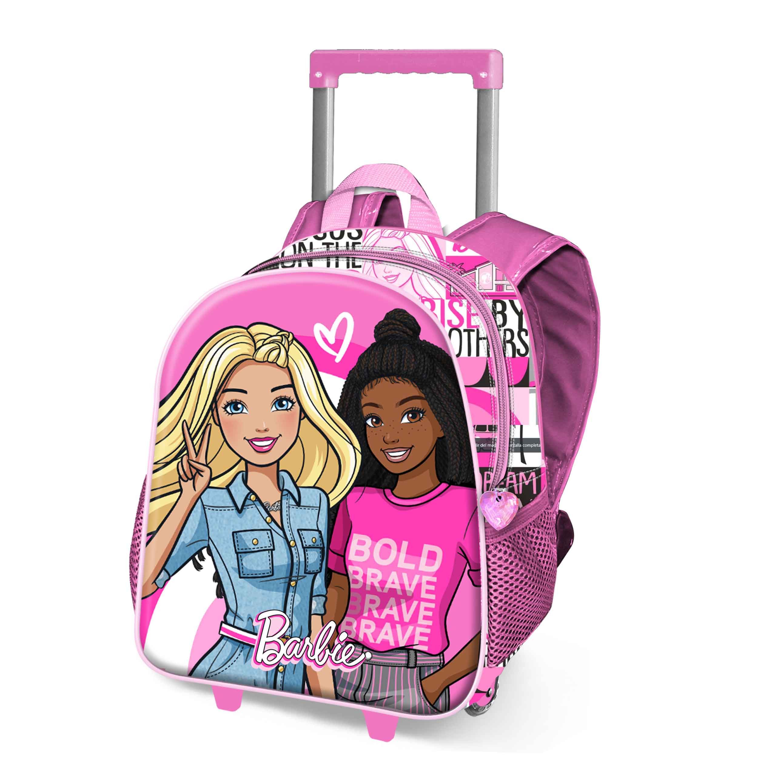 Karactermania Kinderrucksack Barbie Trolley Vorschulrucksack Kindergarten Rucksack, praktische Räder, 3D Frontprägung