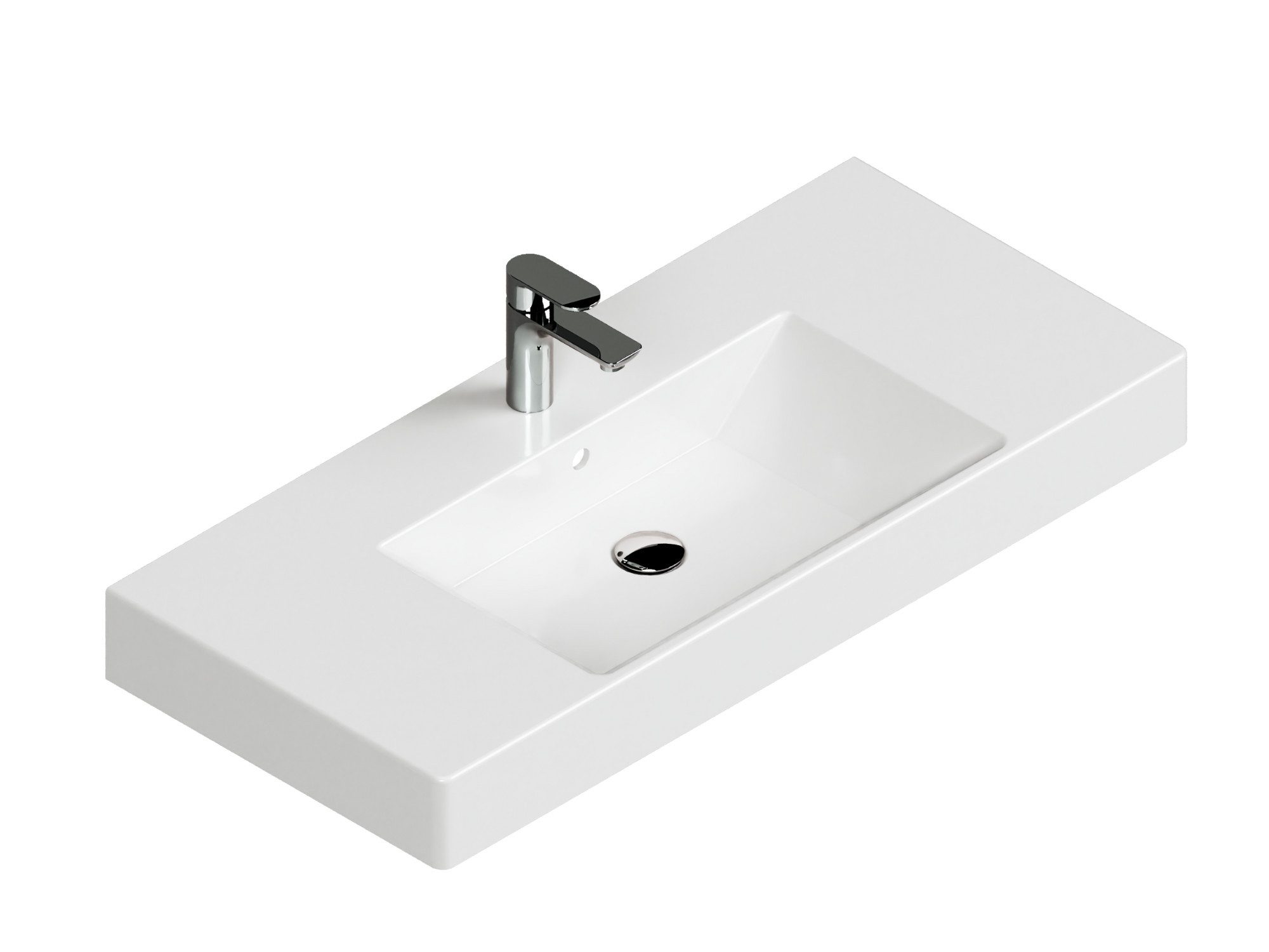 Aqua Bagno Waschbecken 100 cm weiß eckig Wandmontage Keramik Waschtisch (Pa günstig online kaufen