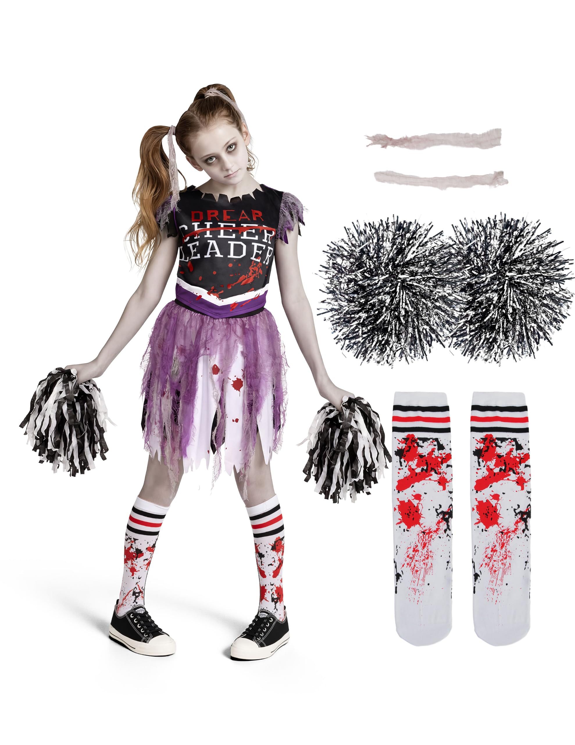 Spooktacular Creations Zombie-Kostüm Spooktacular Creations Mädchen gruseliger blutiger Cheerleaderkostüm