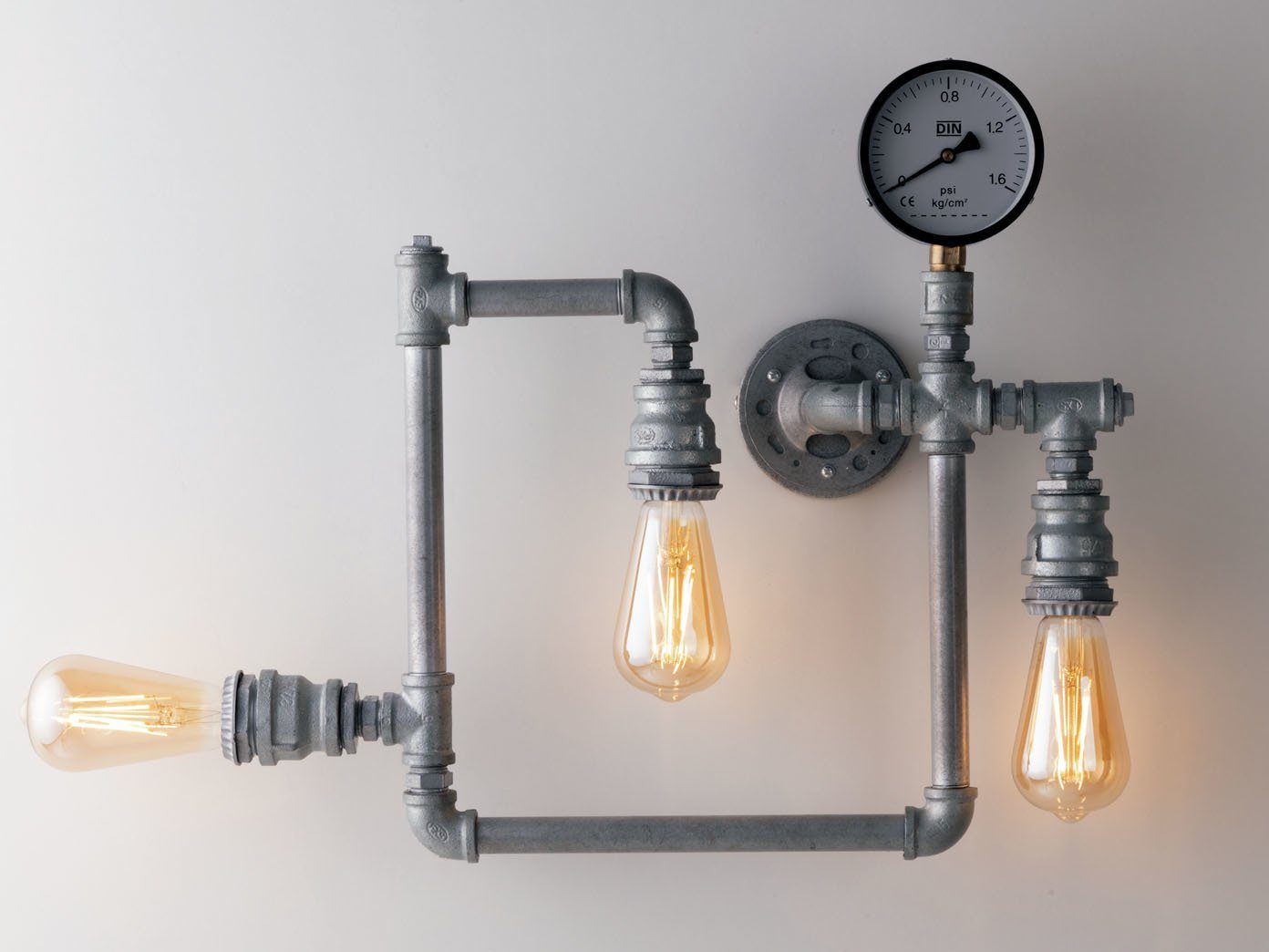 LUCE Design LED Wandleuchte, LED wechselbar, warmweiß, innen, ausgefallene Treppenhaus Industrial Rohr Lampe flach Grau, 46cm grau antik