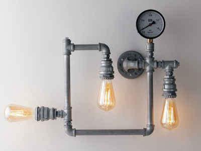 LUCE Design LED Wandleuchte, LED wechselbar, warmweiß, innen, ausgefallene Treppenhaus Industrial Rohr Lampe flach Grau, 46cm