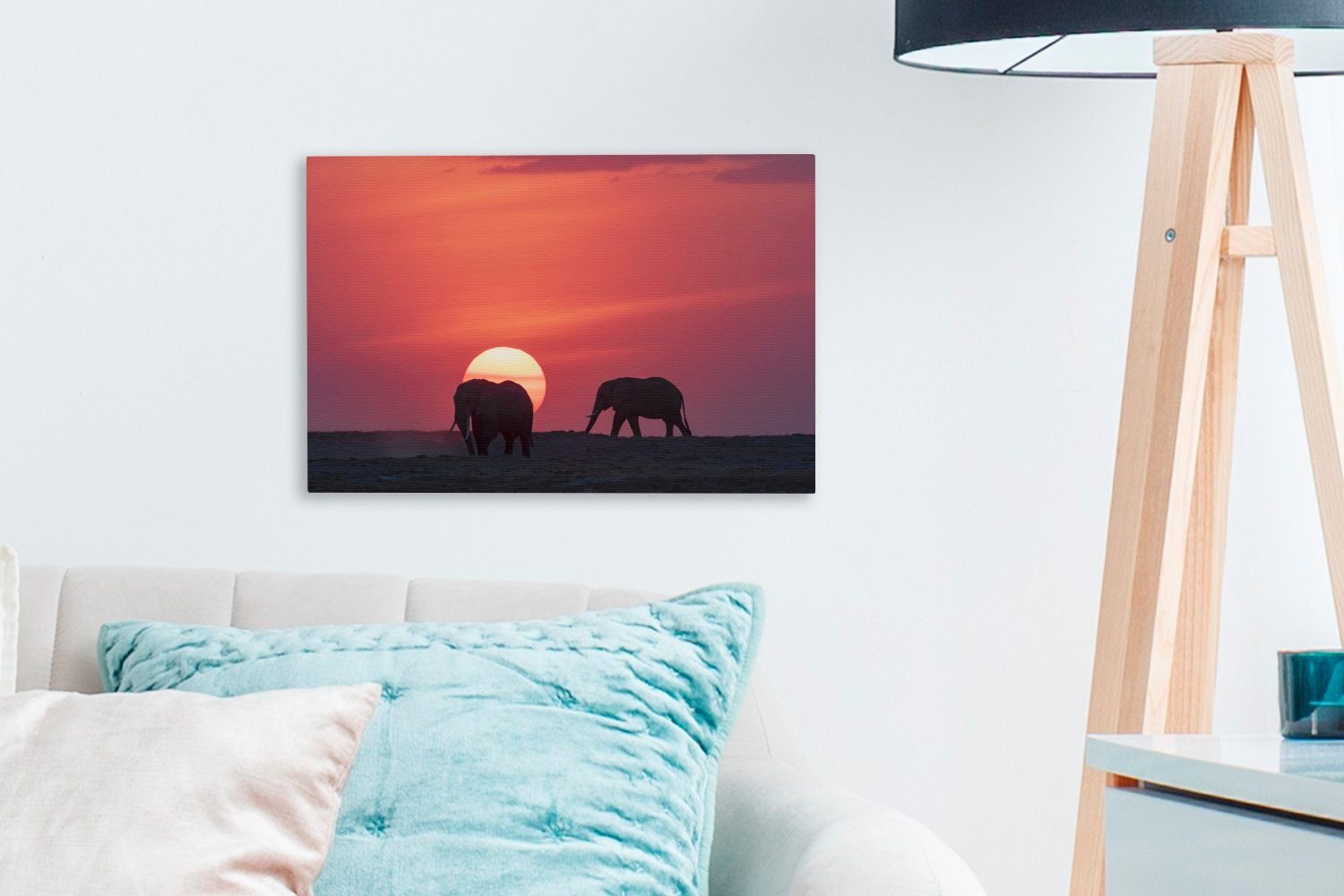 Mara-Nationalpark OneMillionCanvasses® im cm Leinwandbild 30x20 St), Leinwandbilder, Wandbild bei Kenia, in Wanddeko, Sonnenuntergang Masai (1 Aufhängefertig, Elefanten
