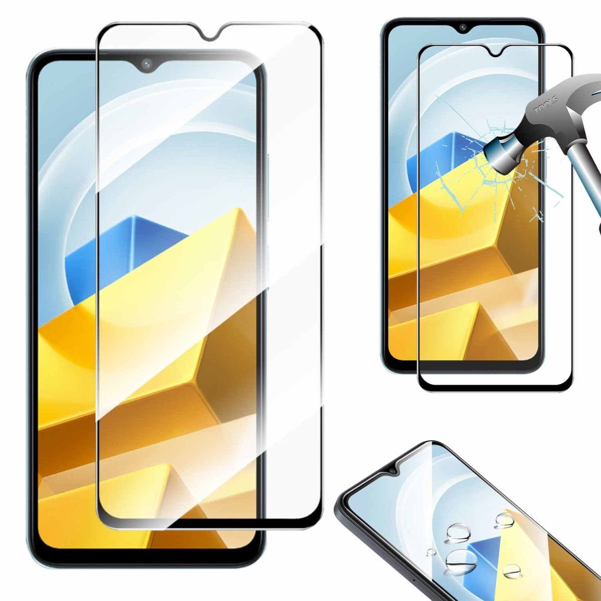 Wigento Handyhülle Für Xiaomi Poco M5 2x 3D Premium 0,3 mm H9 Hart Glas  Schwarz Folie Schutz Hülle Neu
