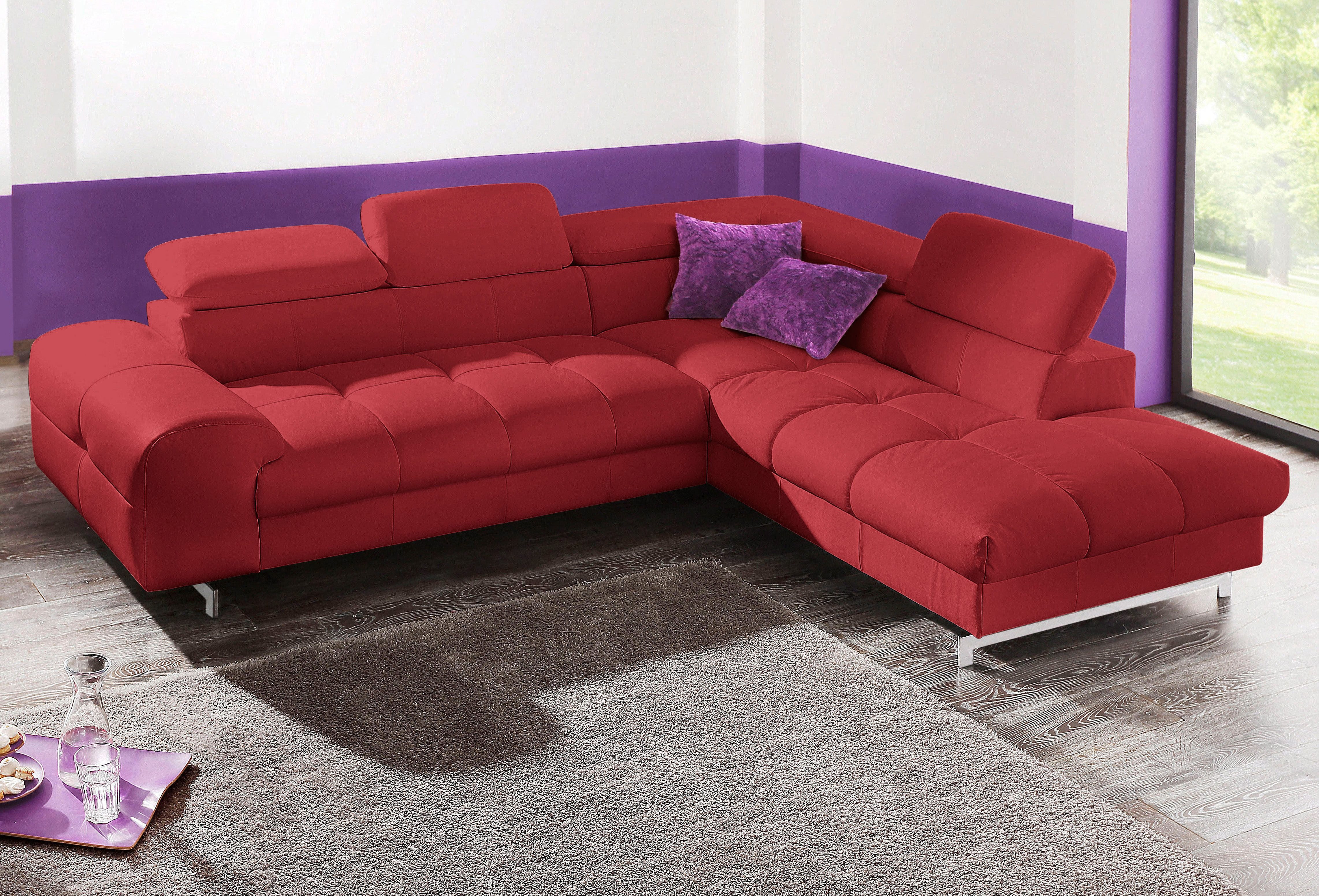 COTTA Ecksofa Chef L-Form, mit Kopfteilverstellung, edle Metallkufen, wahlweise mit Bettfunktion