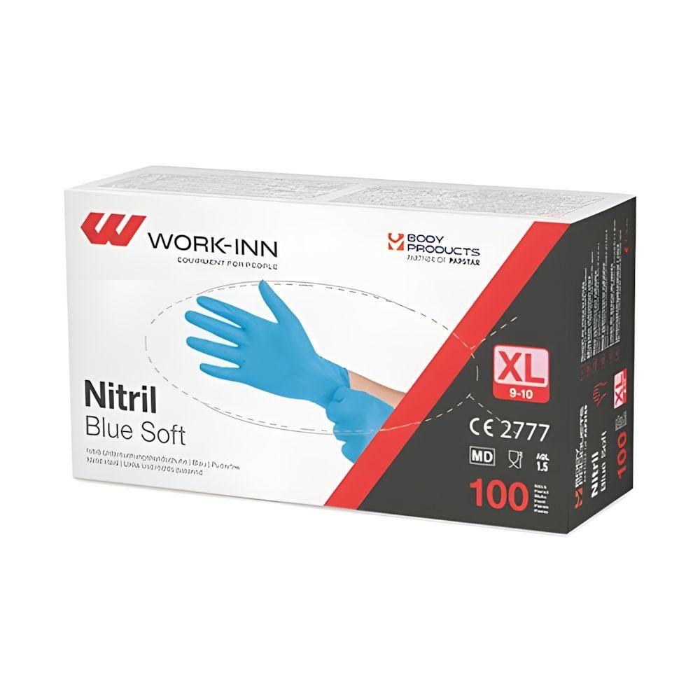 Einweghandschuhe 100 x WORK-INN Handschuhe, Nitril puderfrei Blue Soft blau Größe: XL
