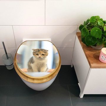banjado WC-Sitz Bambus2 Motiv Kleine Katze (umweltfreundliches Material, integrierte Absenkautomatik), 44 x 38 x 5 cm