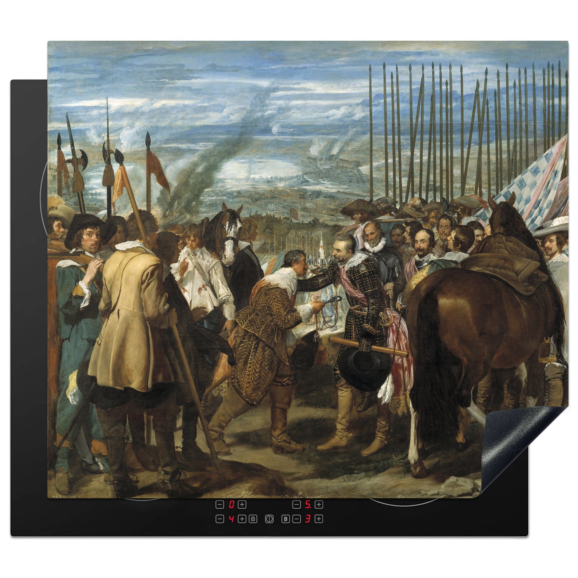 MuchoWow Herdblende-/Abdeckplatte Die Kapitulation von Breda - Gemälde von Diego Velazquez, Vinyl, (1 tlg), 60x52 cm, Mobile Arbeitsfläche nutzbar, Ceranfeldabdeckung