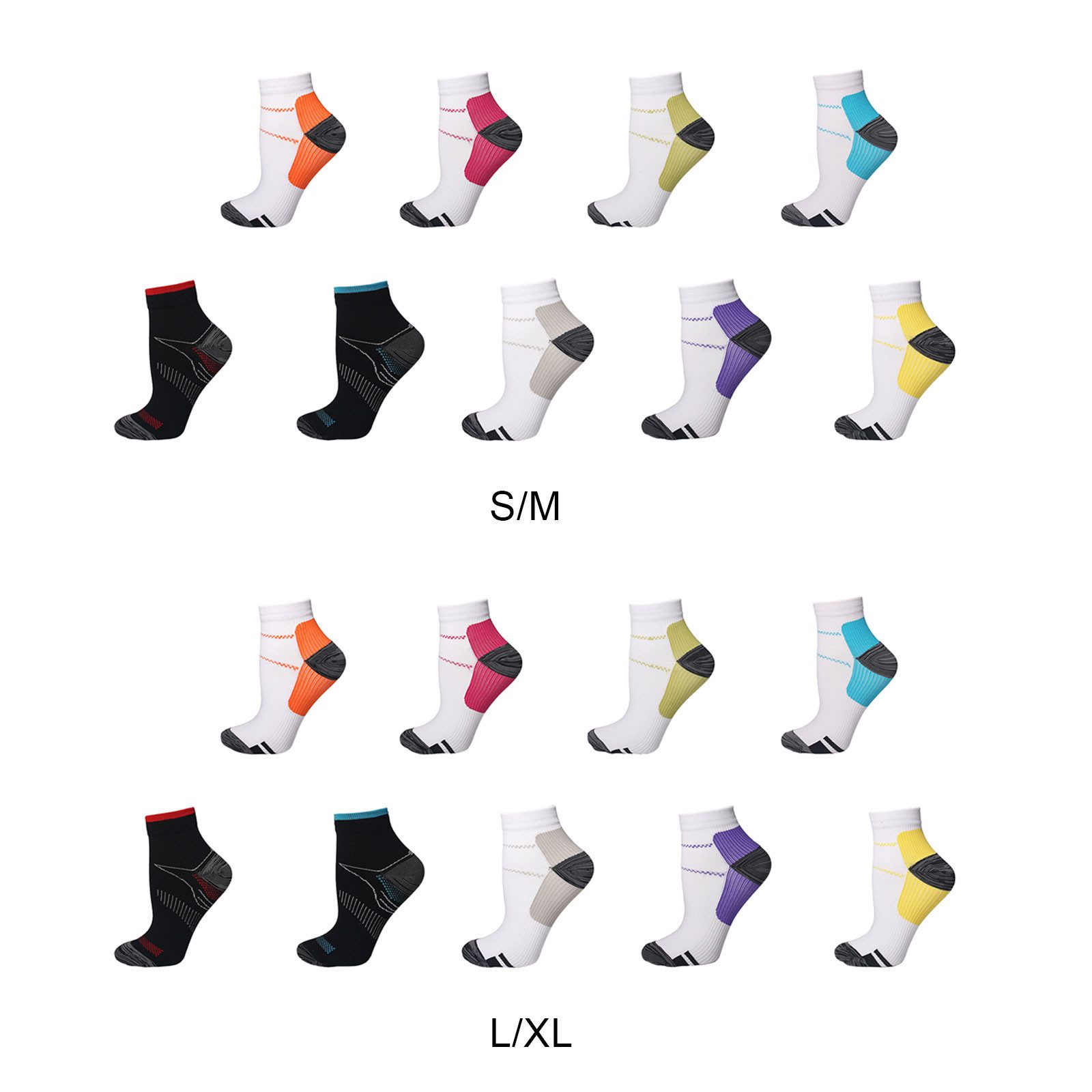 HAUSS SPOLE Kurzsocken 9 Paar Kompressionssocken Kurzsocken Wandersocken Laufsocken L/XL (9-Paar, Plantarfasziitis Socken Stützstrümpfe für Knöchelschutz) Damen Herren für Running Wandern Reisen