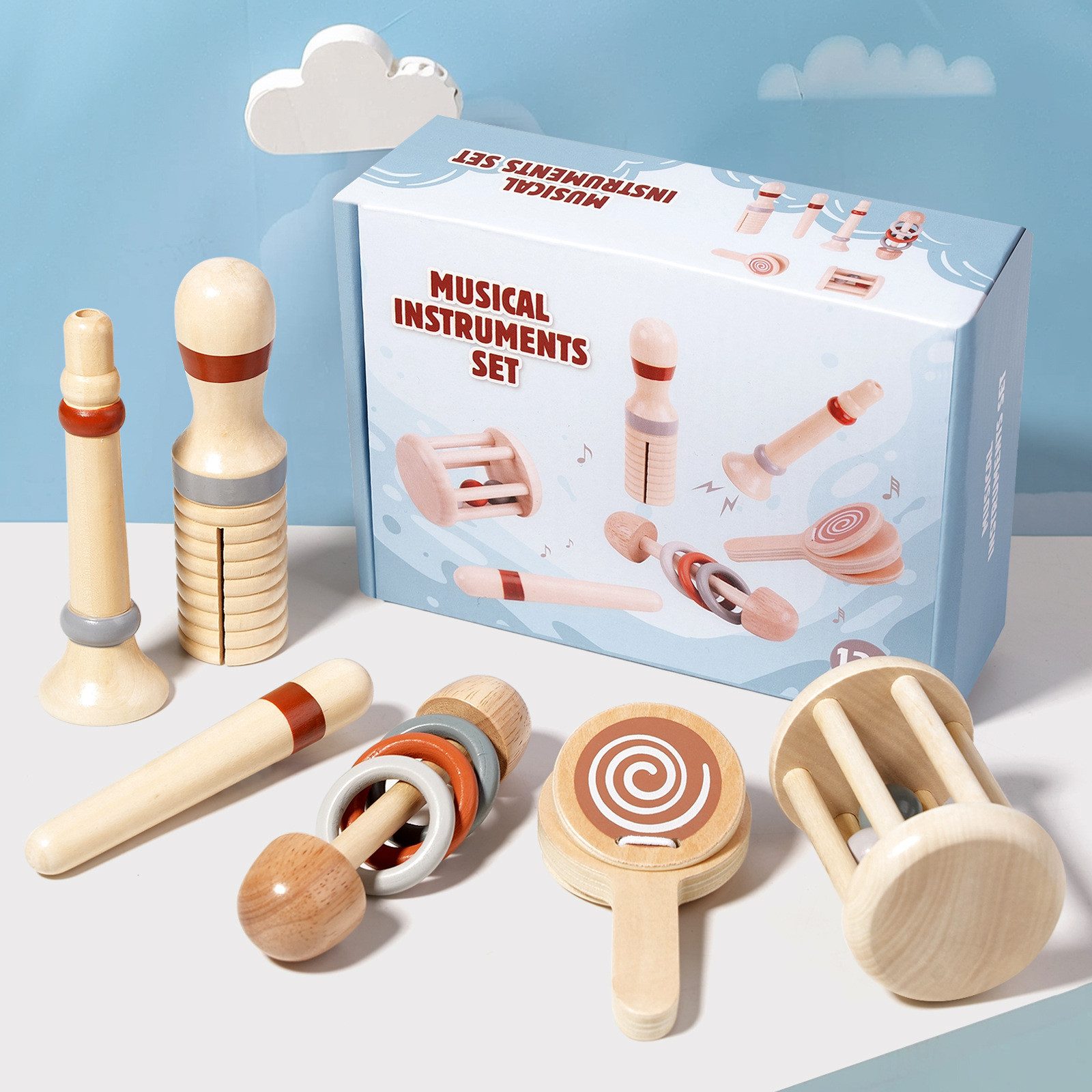 CLTYQ Spielzeug-Musikinstrument Montessori Baby Spielzeug 5pc Holzspielzeug günstig online kaufen