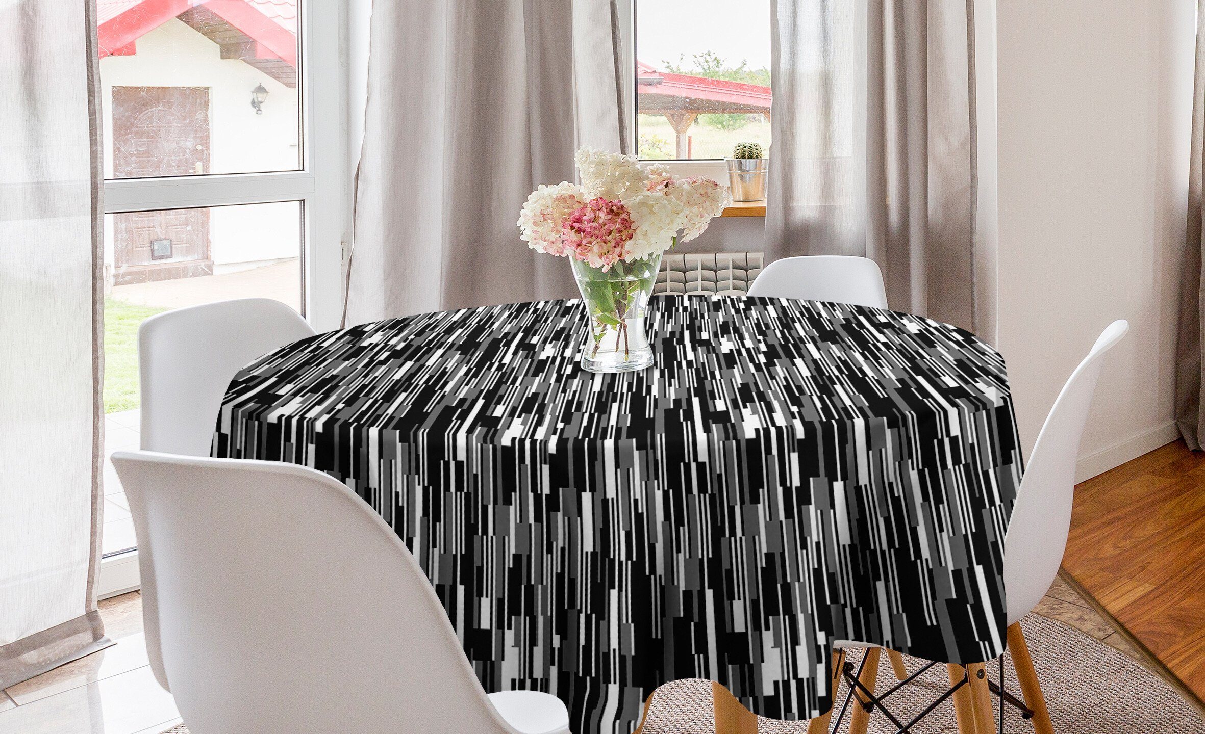 Abakuhaus Tischdecke Kreis Tischdecke Abdeckung für Esszimmer Küche Dekoration, Schwarz und weiß abstrakte Linien