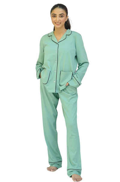 SNOOZE OFF Pyjama Schlafanzug in hellgrün (2 tlg., 1 Stück) mit Kontrastpaspel-Details