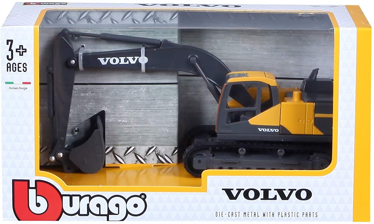 Bburago Spielzeug-Auto Volvo Löffelbagger EC220E (Maßstab 1:50), Originalgetreue Innenausstattung