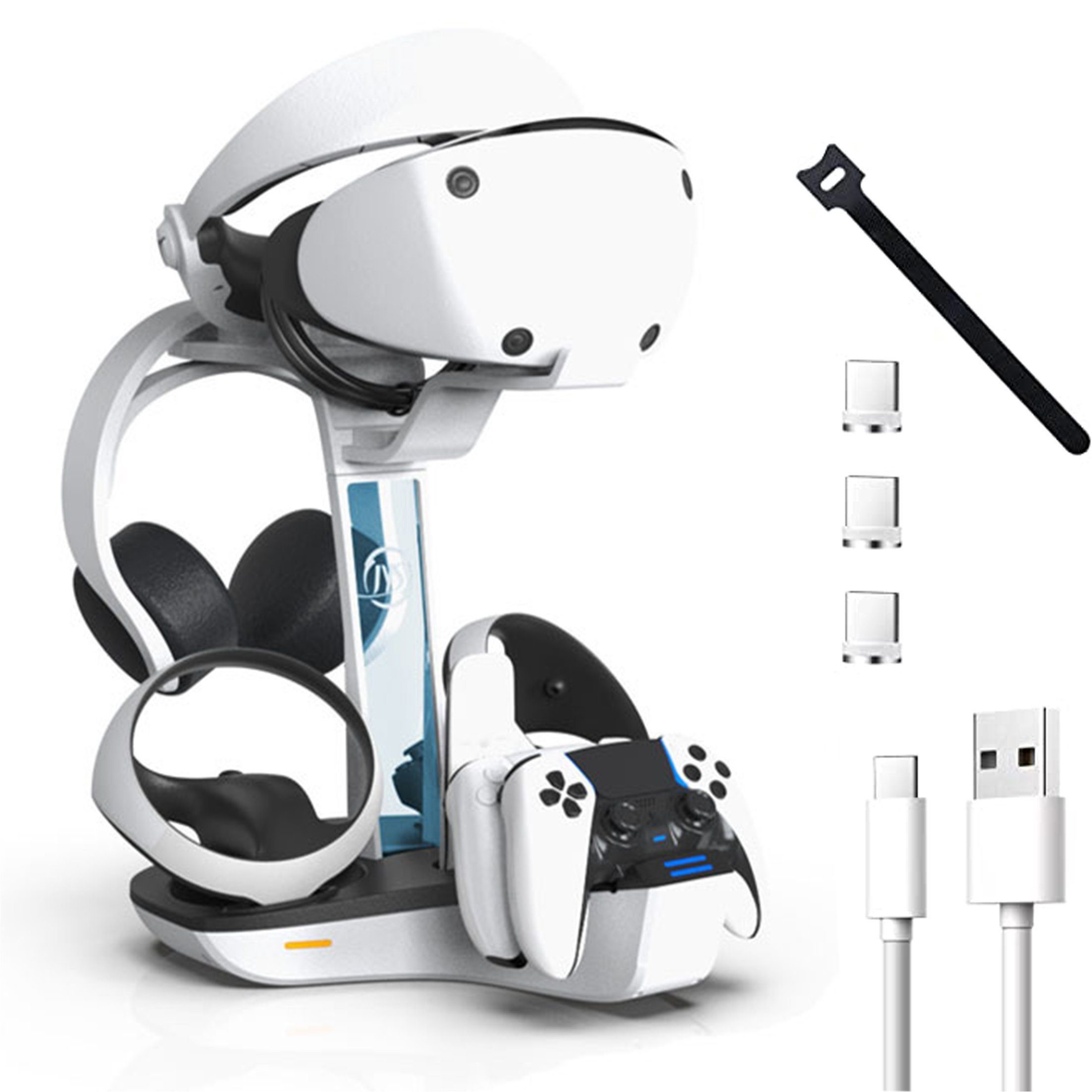 KINSI PS VR2 Ladestation mit Magnet Laden,Lade-Dock für Controller&Headset Controller-Ladestation (Kompatibel mit PlayStation 5,Stauraum Regal)