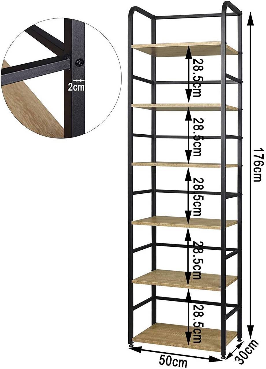 Woltu Standregal, Standregal mit 6 Ablage 50x30x176cm Eiche Hell