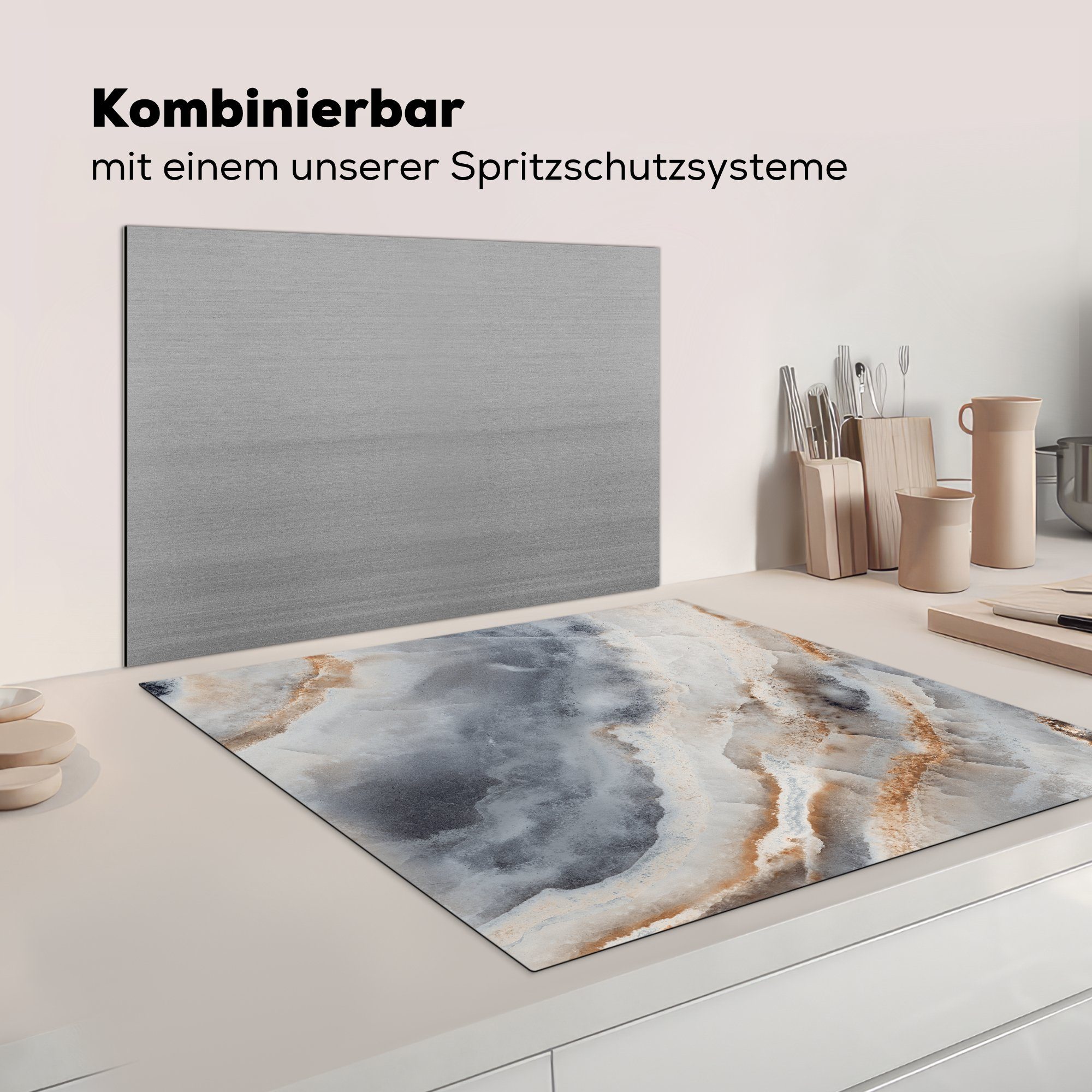 küche MuchoWow Nahaufnahme 78x78 und tlg), Ceranfeldabdeckung, für weißem (1 Herdblende-/Abdeckplatte Naturmarmor, cm, grauem Arbeitsplatte Vinyl, von