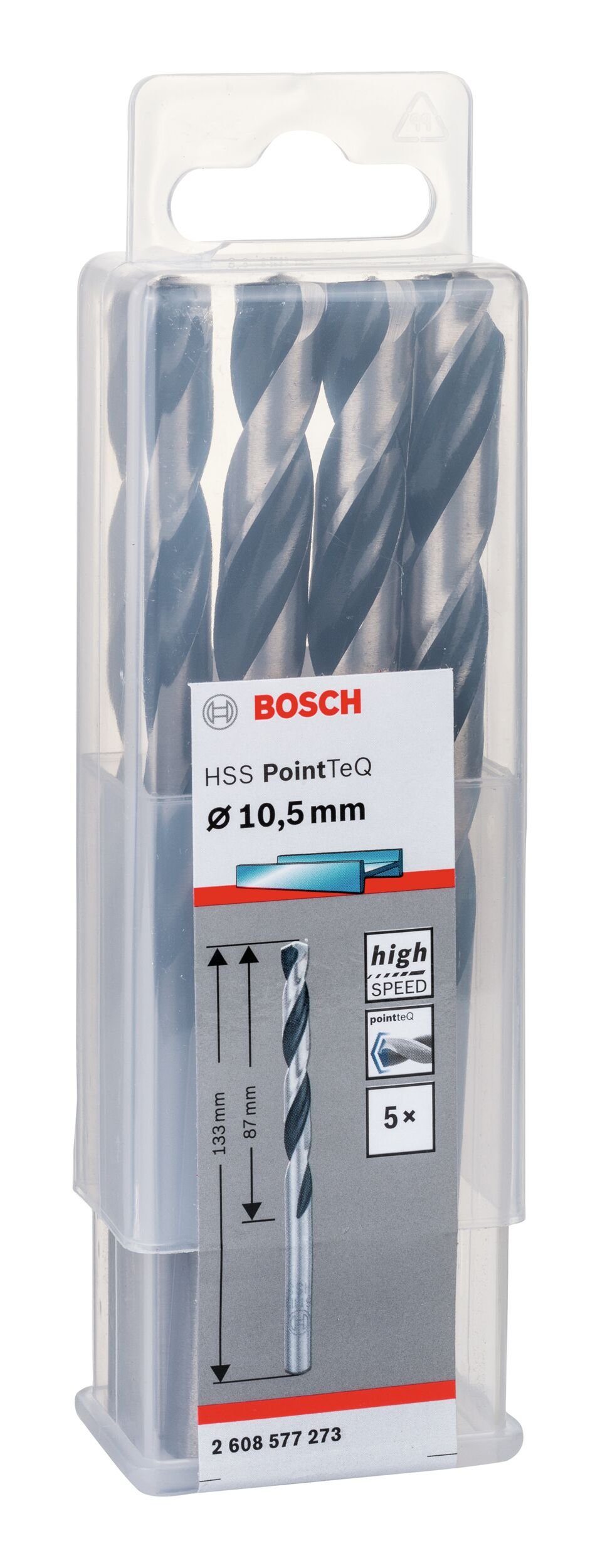 BOSCH Metallbohrer, (5 Stück), HSS 10,5 - 338) mm (DIN Metallspiralbohrer PointTeQ 5er-Pack 