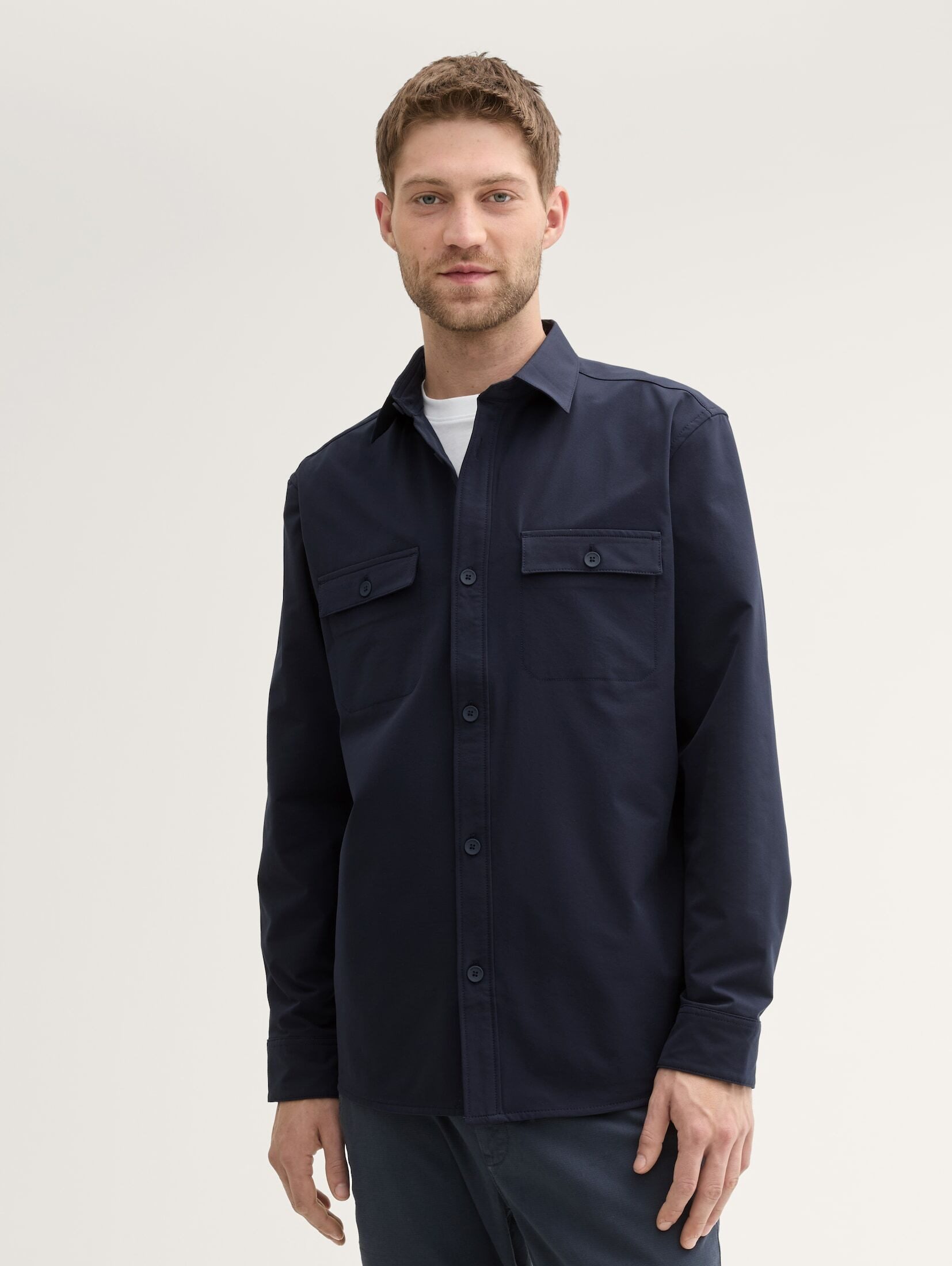 TOM TAILOR Herren Overshirt Aus Piqué-Jersey Mit Stretch – Regular Fit