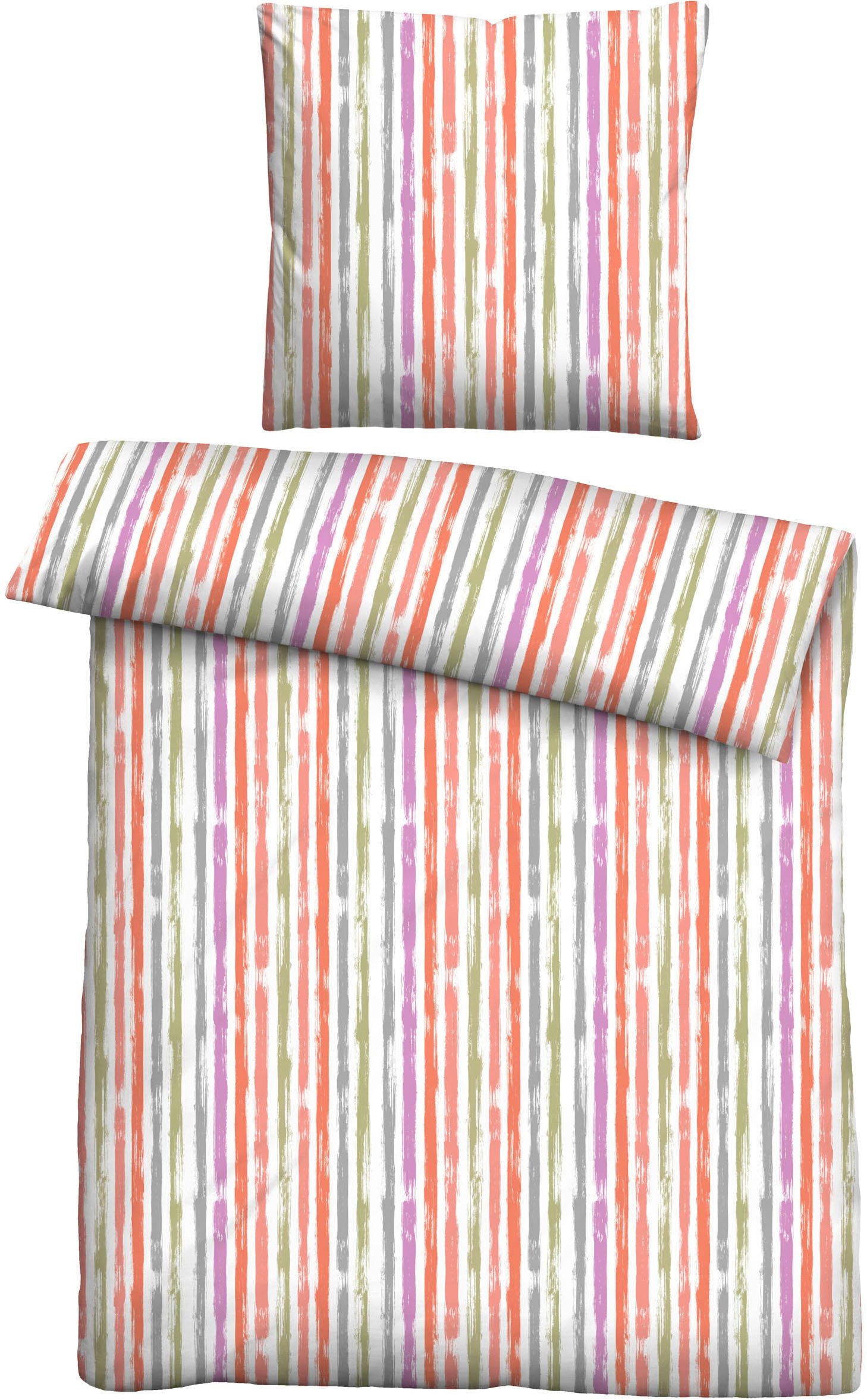 Castell - Markenbettwäsche Bettwäsche 0020372, Seersucker, 2 teilig, absolut bügelfrei, 100% Baumwolle, mit Reißverschluss, ganzjährig