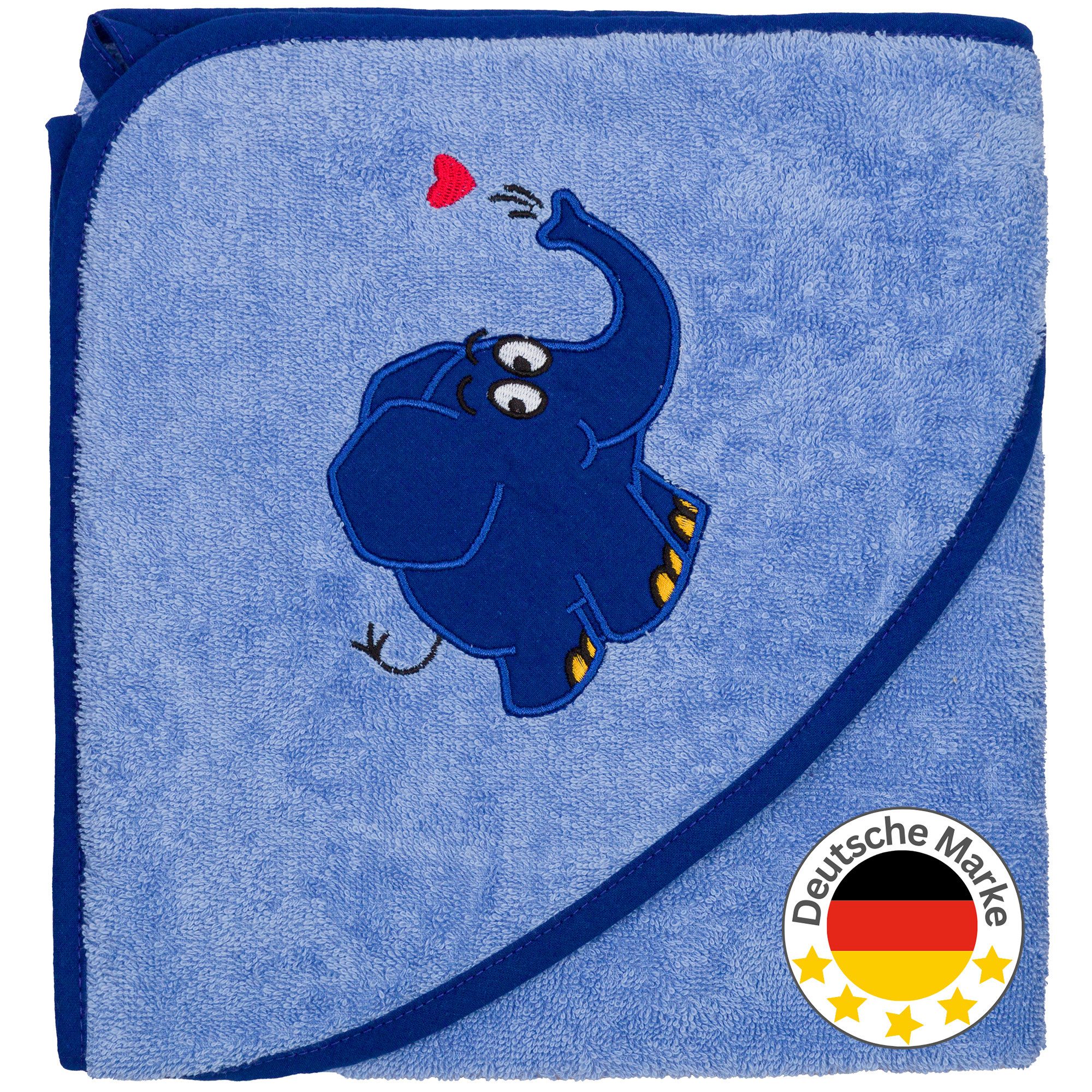 Kapuzenhandtuch Blauer Elefant mit Herz