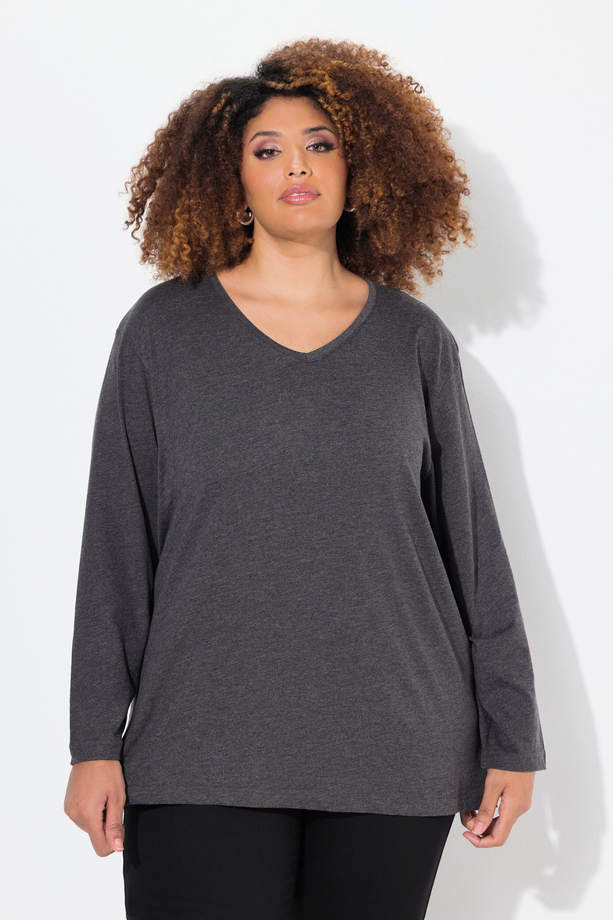 Ulla Popken T-Shirt Shirt V-Ausschnitt Relaxed Langarm – Bild 5 von 5