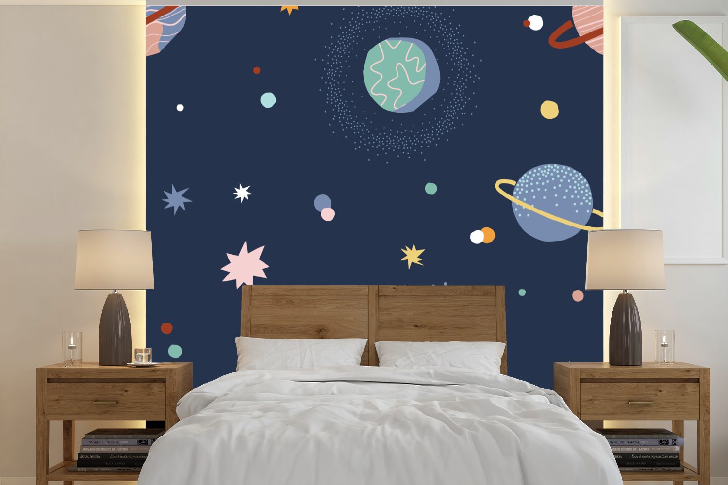MuchoWow Fototapete Kind - Sterne - Weltraum, Matt, bedruckt, (5 St), Vinyl Tapete für Wohnzimmer oder Schlafzimmer, Wandtapete