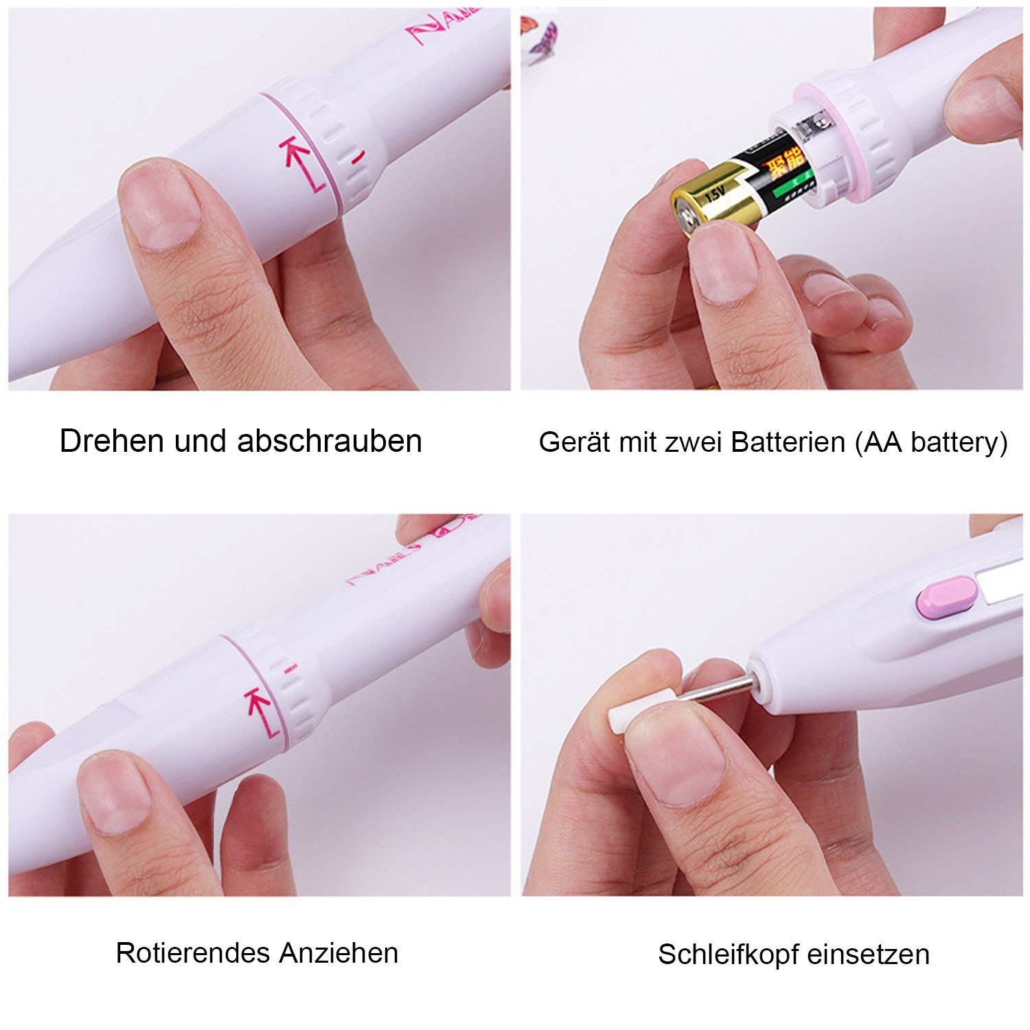 KINSI Maniküre-Pediküre-Set Elektrisches Nagelfeilenset, Maniküre- und Pediküre-Set, Erfordert den separaten Kauf von zwei AA-Batterien, Mit 5 Nagelschleifern