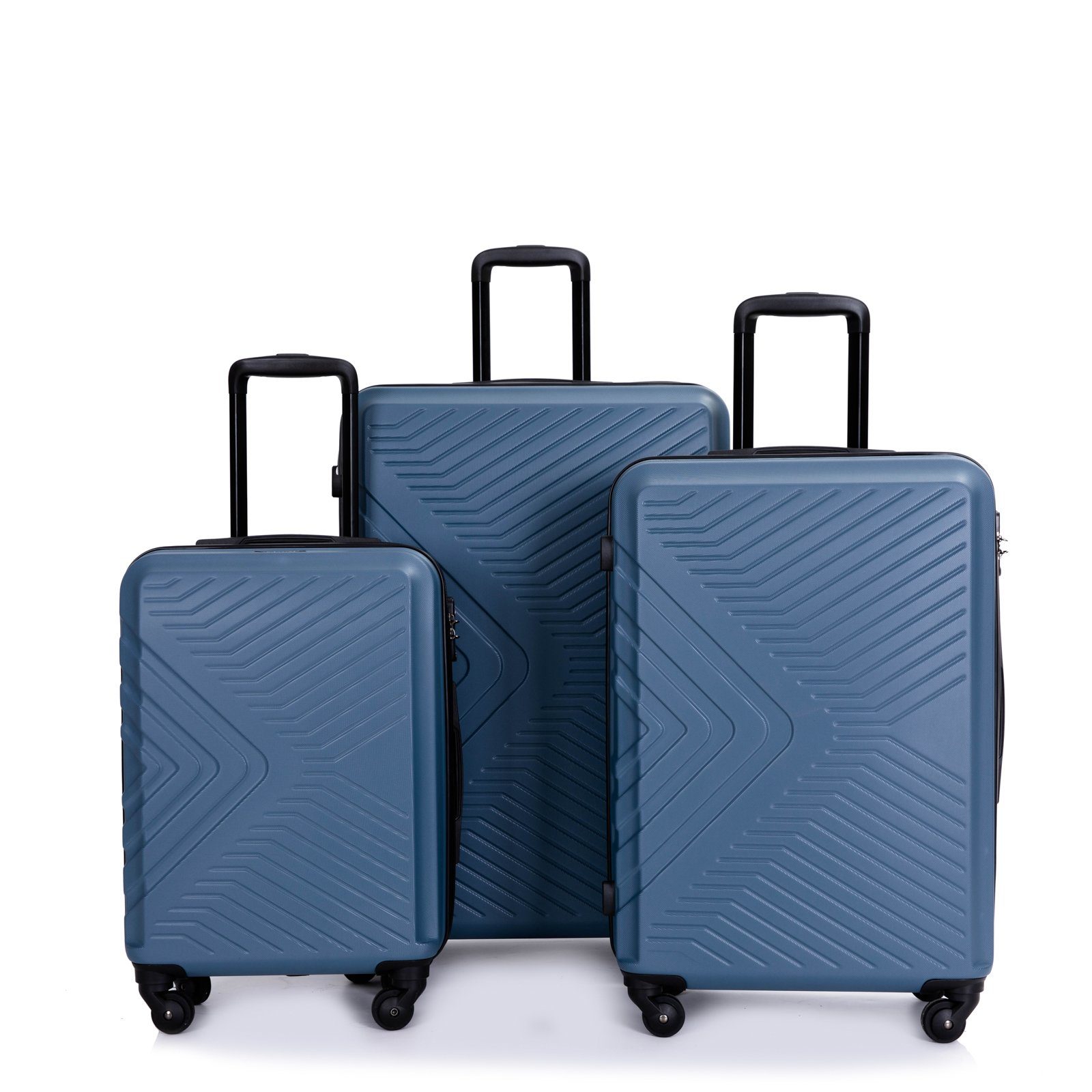 Koffer Blau 4 Rollen, Standfüße mit stapelbar. 3-er Set), Hängefunktion Travelhouse M&L. Bali, (Komplett Inneinader tlg., Trolleyset 3 Set,