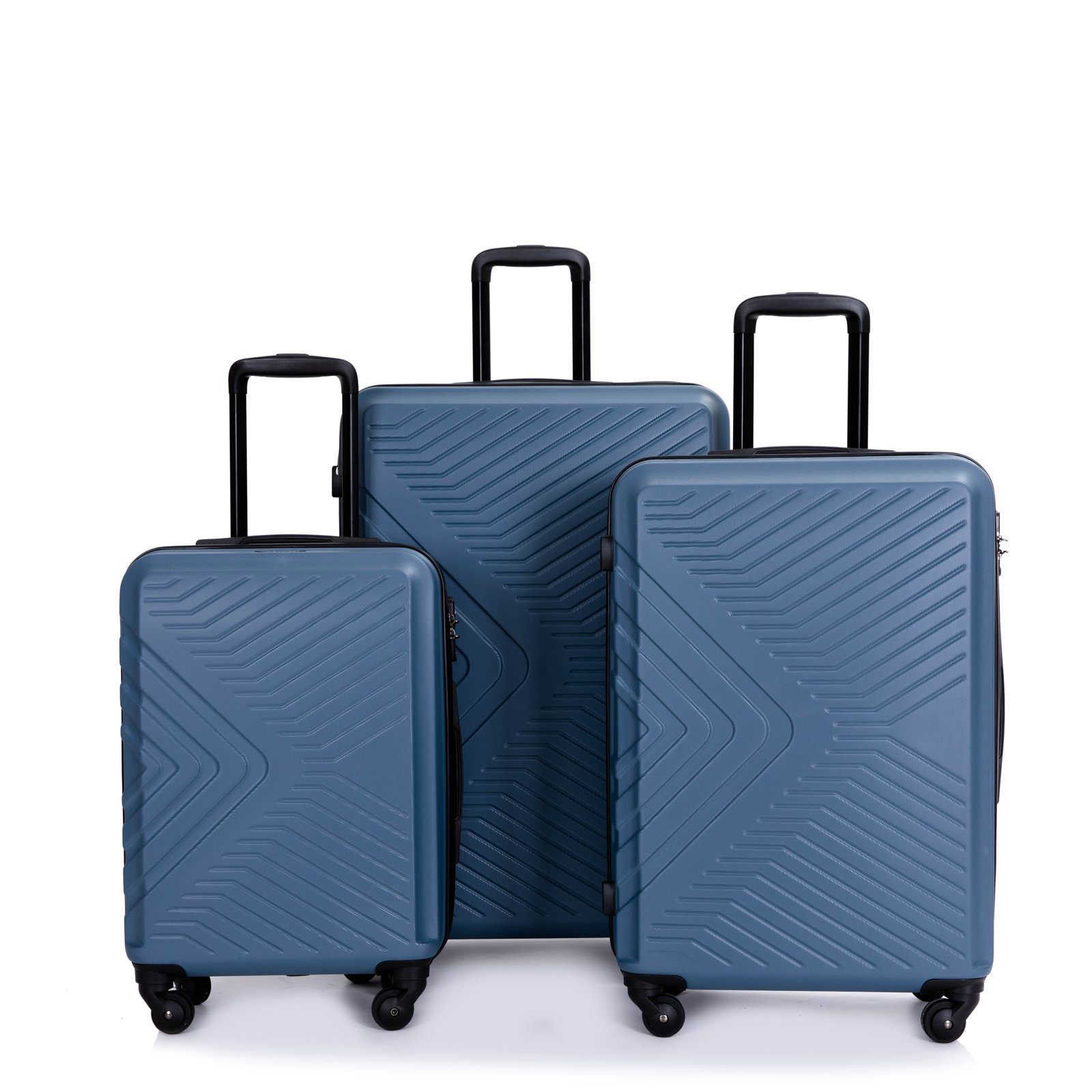 Travelhouse Trolleyset Bali, 4 Rollen, (Komplett Set, 3 tlg., 3-er Koffer Set), Inneinader stapelbar. Standfüße mit Hängefunktion M&L. Blau