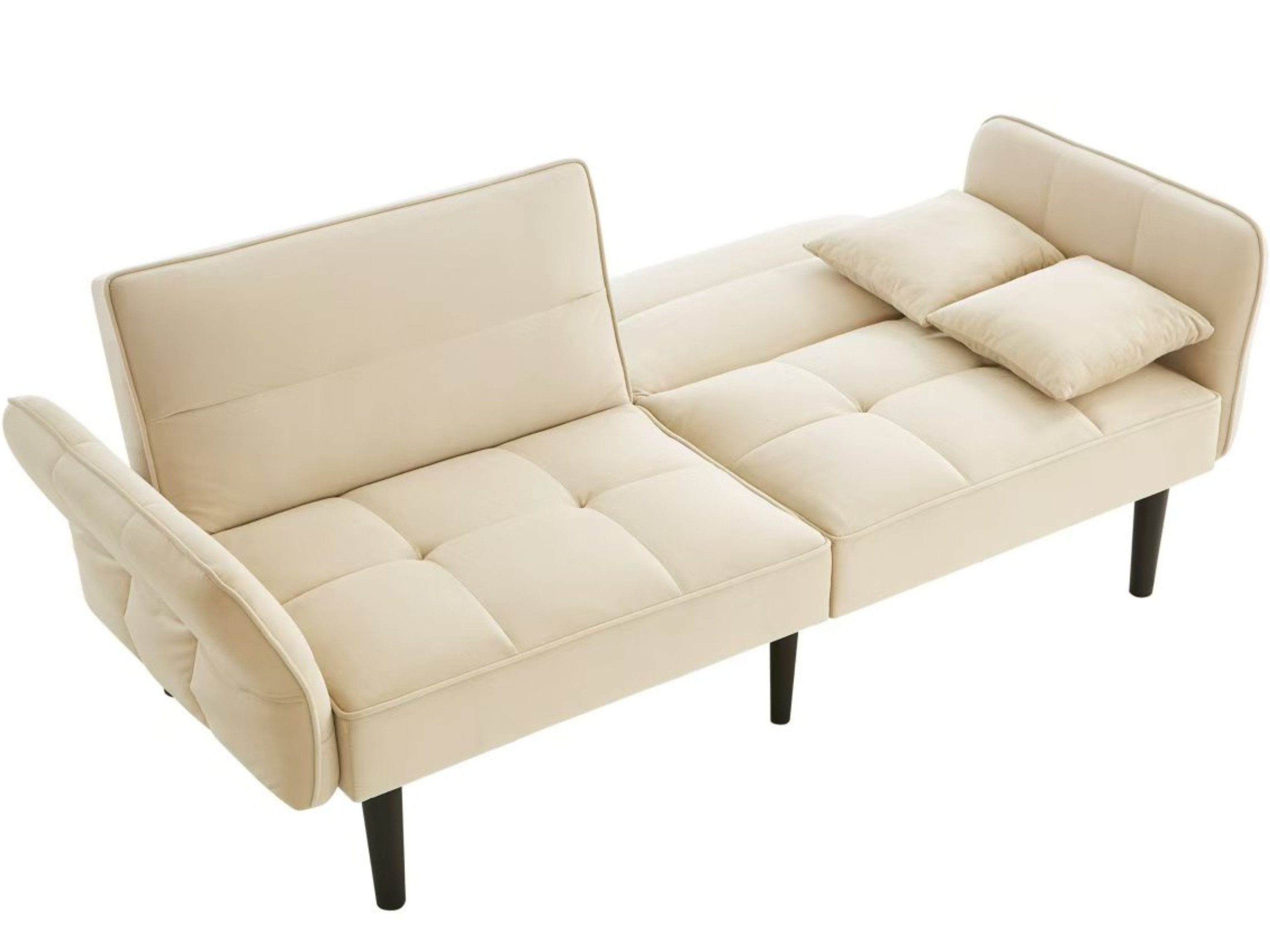 SeedWave Schlafsofa Samtstoff Couch Gästebett mit 3 Liegepositionen, Klappbaren Armlehnen, 2 Sitzer Sofabett mit 2 Kissens