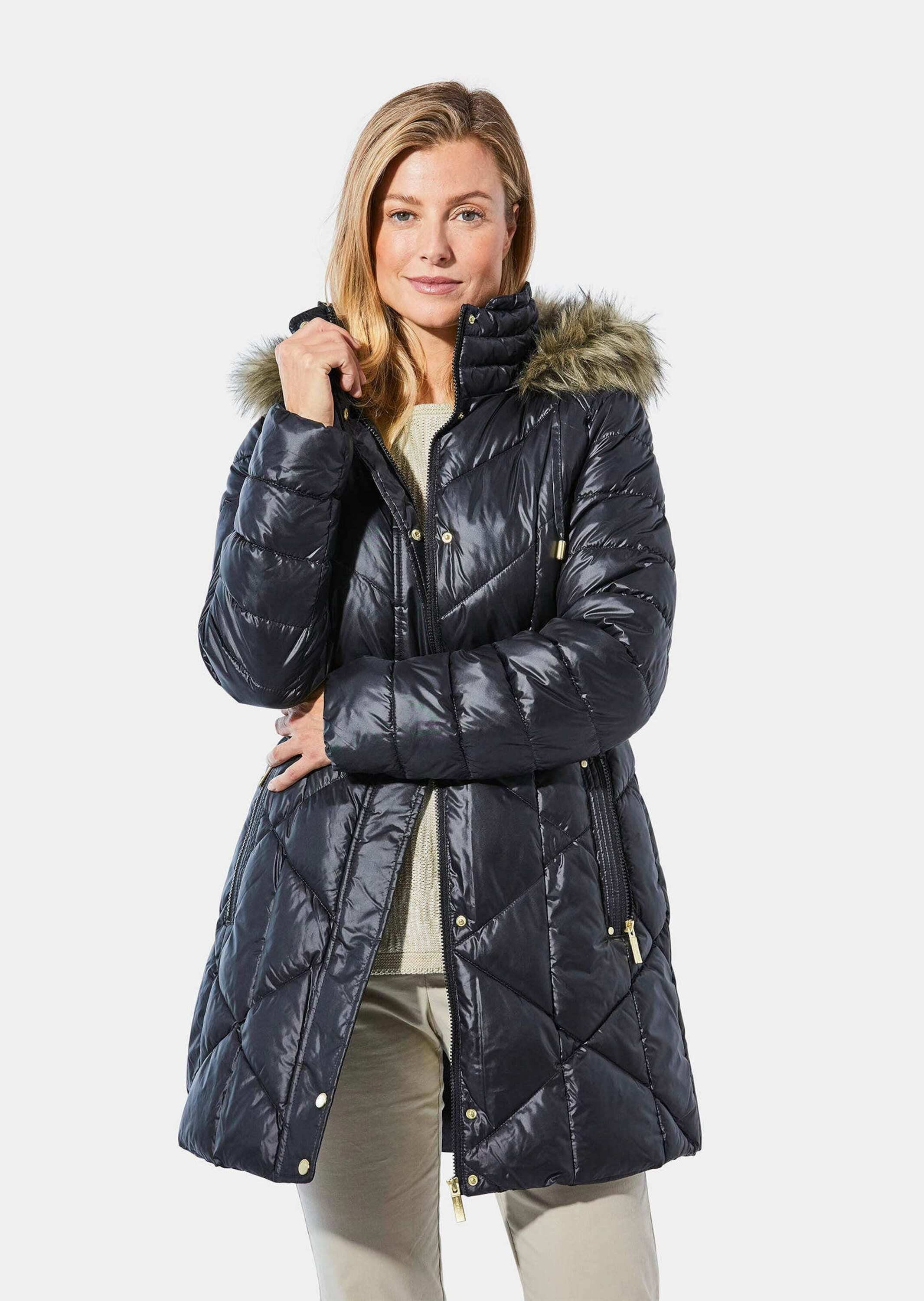 Weatherproof since 1948 Outdoorjacke Longjacke mit abnehmbarer Kapuze Winterjacke mit Stehkragen, Kordelzug, Taschen und Langarm