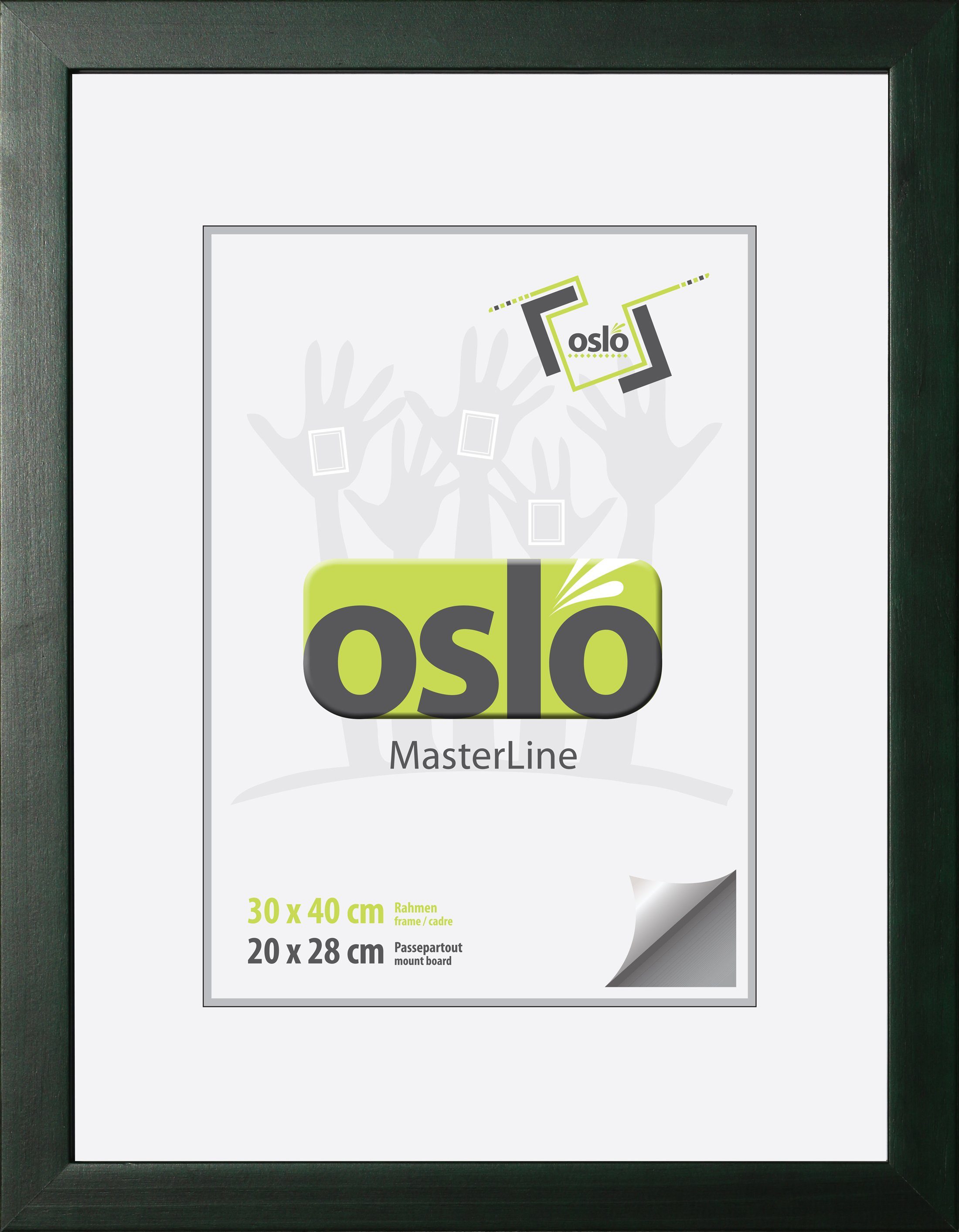Oslo MasterLine Portraitrahmen dunkelgrün und Echtglas x FSC massiv Hoch- 40 Querformat, Urkundenrahmen Holz cm 30 Bilderrahmen