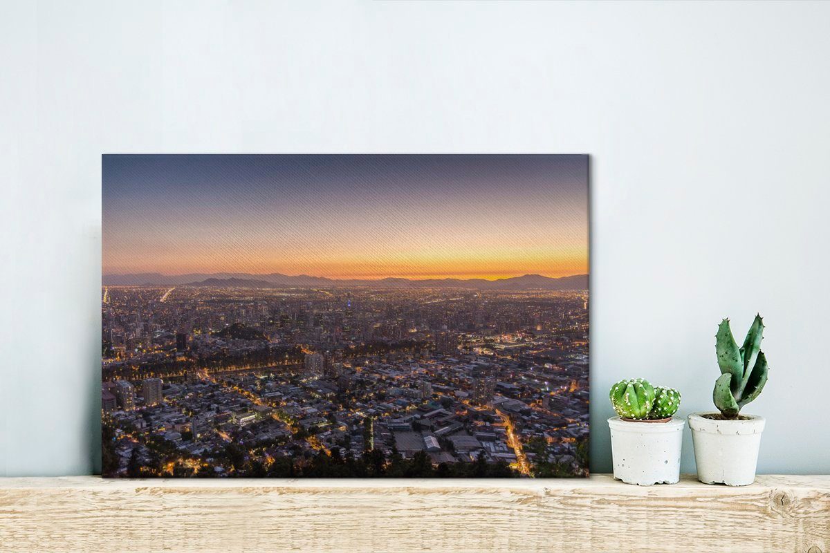 OneMillionCanvasses® Leinwandbild Santiago, die Wanddeko, 30x20 (1 Abenddämmerung, St), cm Leinwandbilder, der in Wandbild Aufhängefertig, Chile, von Hauptstadt