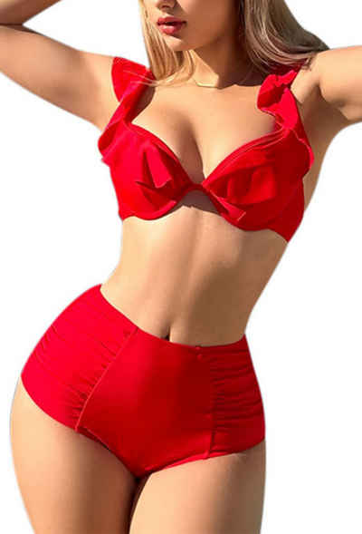 HOTDUCK Bustier-Bikini Zweiteiliger Badeanzug Rüschen verstellbare Träger Damen Bikini
