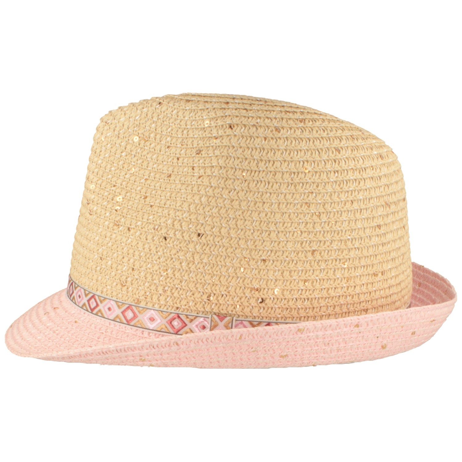 Breiter Strohhut Trilby für Mädchen zweifarbig mit Pailetten aus 100% Papier