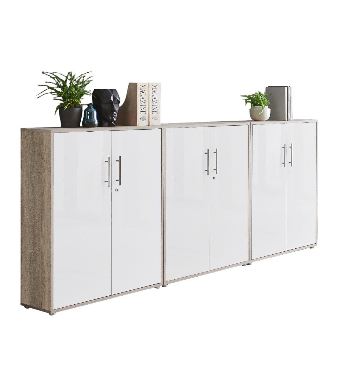 moebel-dich-auf Aktenschrank TABOR 9 (Aktenregale/Aktenschränke ideal für DIN A4 Ordner inkl. 4 Einlegeböden, Büroschrank abschließbar mit Griffen aus Edelstahl) Made in Germany
