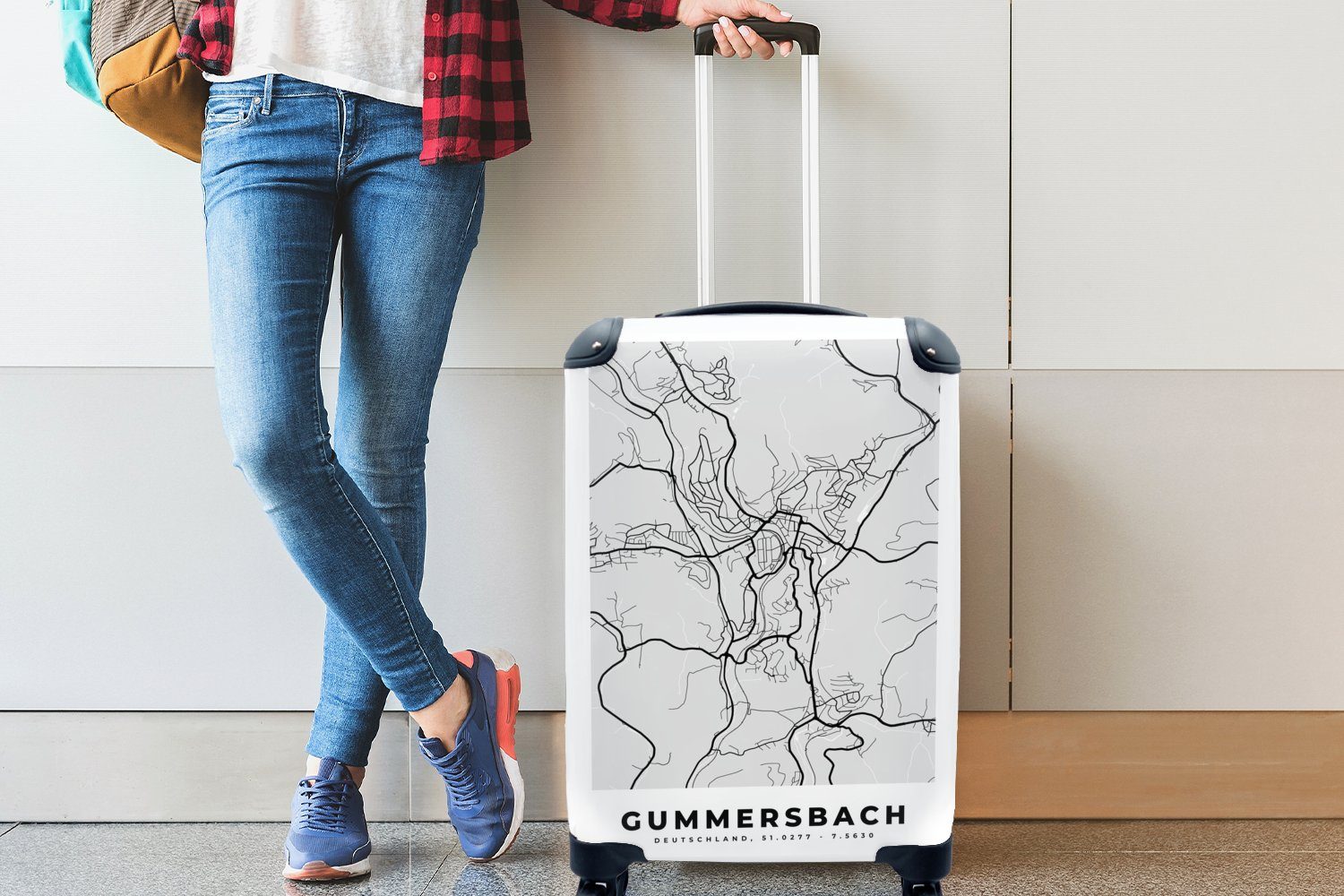 Deutschland Trolley, 4 Ferien, - Karte - Reisekoffer für mit Gummersbach Stadtplan, Handgepäckkoffer Reisetasche rollen, Rollen, - MuchoWow Handgepäck