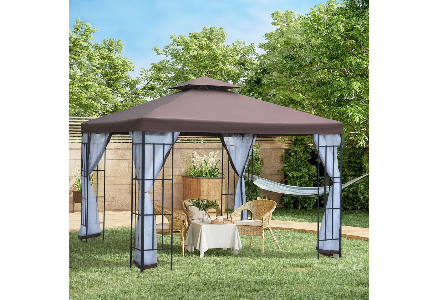 Thumbnail - Outsunny Pavillon Gartenpavillon mit Doppeldach