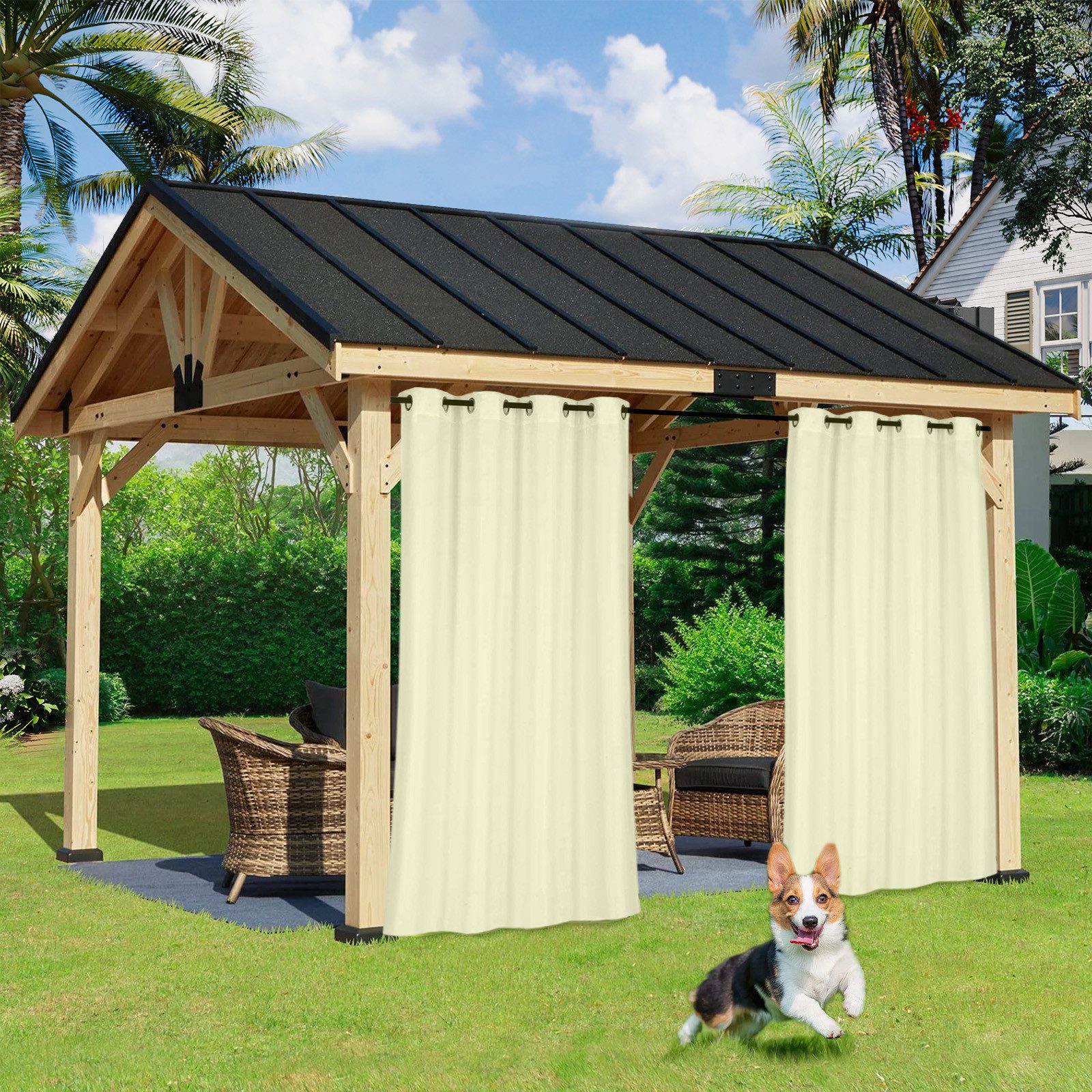 BTTO V&G Vorhang Outdoor vorhang wetterfest ösen oben,Verdunkelungsgardine Winddicht (1 St), Lichtschutz,  UV-Schutz & Blickdicht,für Pavillon Terrasse Pergola