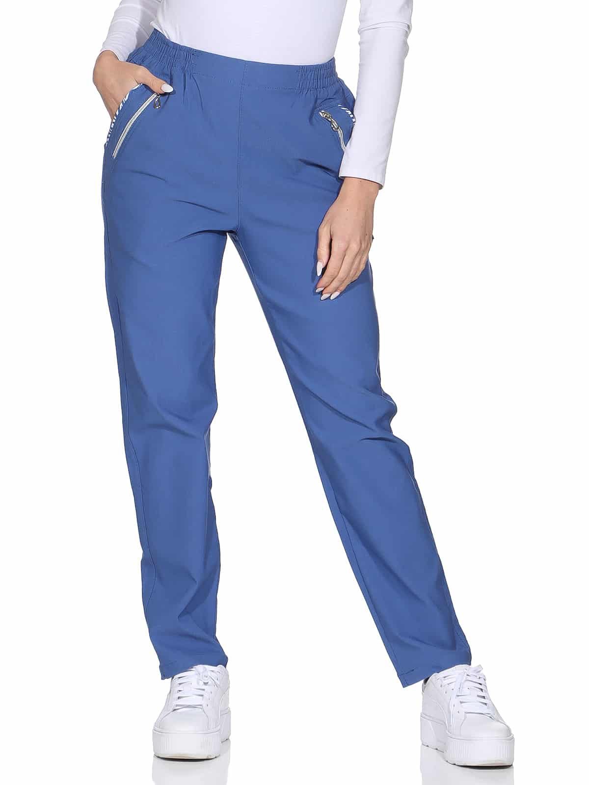OriginalYou Schlupfhose Damen Stoffhose leichte Stretchhose Freizeithose mit elastischem Bund, farblich abgesetzte Taschen