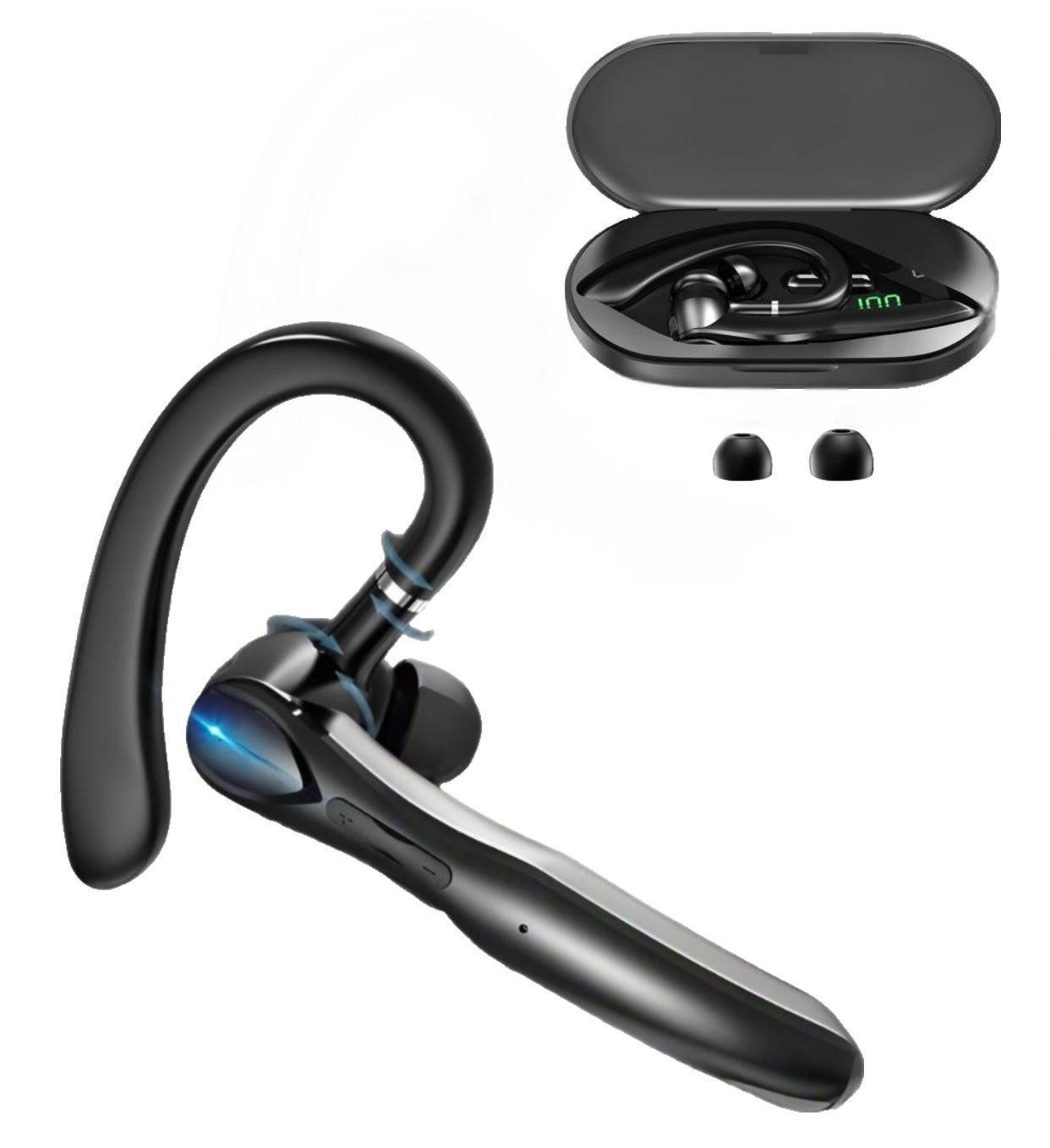 Forrlite Headset Bluetooth,Bluetooth Kopfhörer,Freisprech Headset In-Ear-Kopfhörer (Kopfhörer Kabellos Bluetooth für Autofahren/Büro/Geschäft, Headset mit Dual Mikrofon, mit 400mAh-Ladeetui, Geräuschunterdrückung und Doppelmikrofon,LED Ladebox,schwarz)