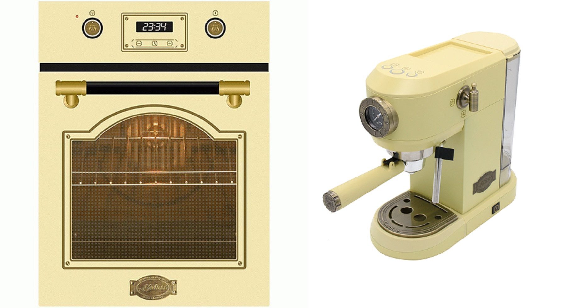 Kaiser Küchengeräte Backofen-Set EH 4796 ElfAD+KA 2005 ElfEm, mit 1-fach-Teleskopauszug, Retro Backofen Einbaubackofen 50 L+Kaffeemaschine,  19 bar